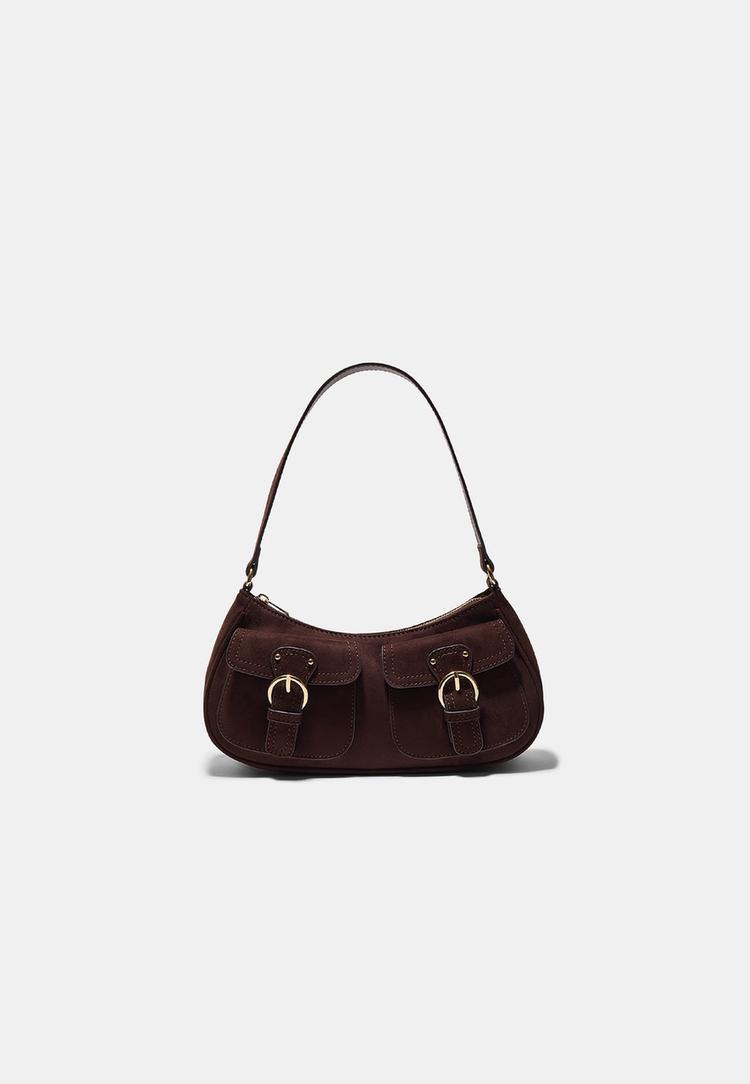 Stradivarius Τσαντα Ωμου Με Τσεπες Σχημα Φεγγαριου Καφέ Os