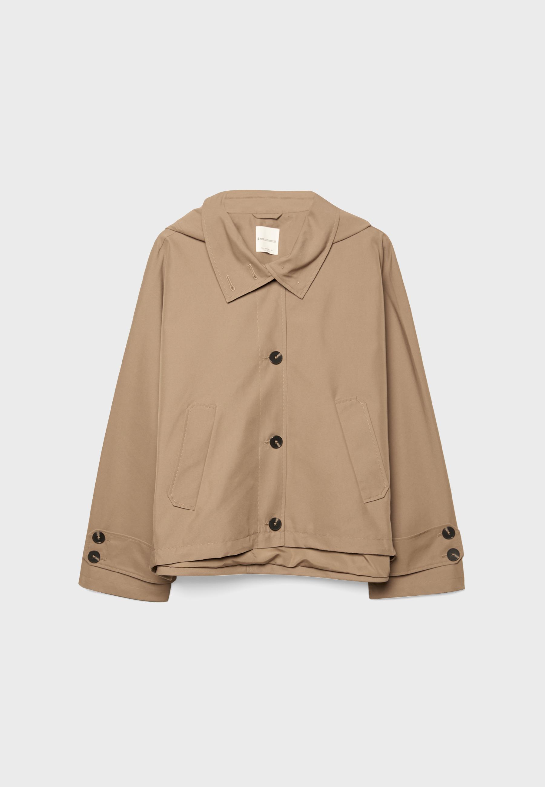 Short hooded oversize trench coat — Beige