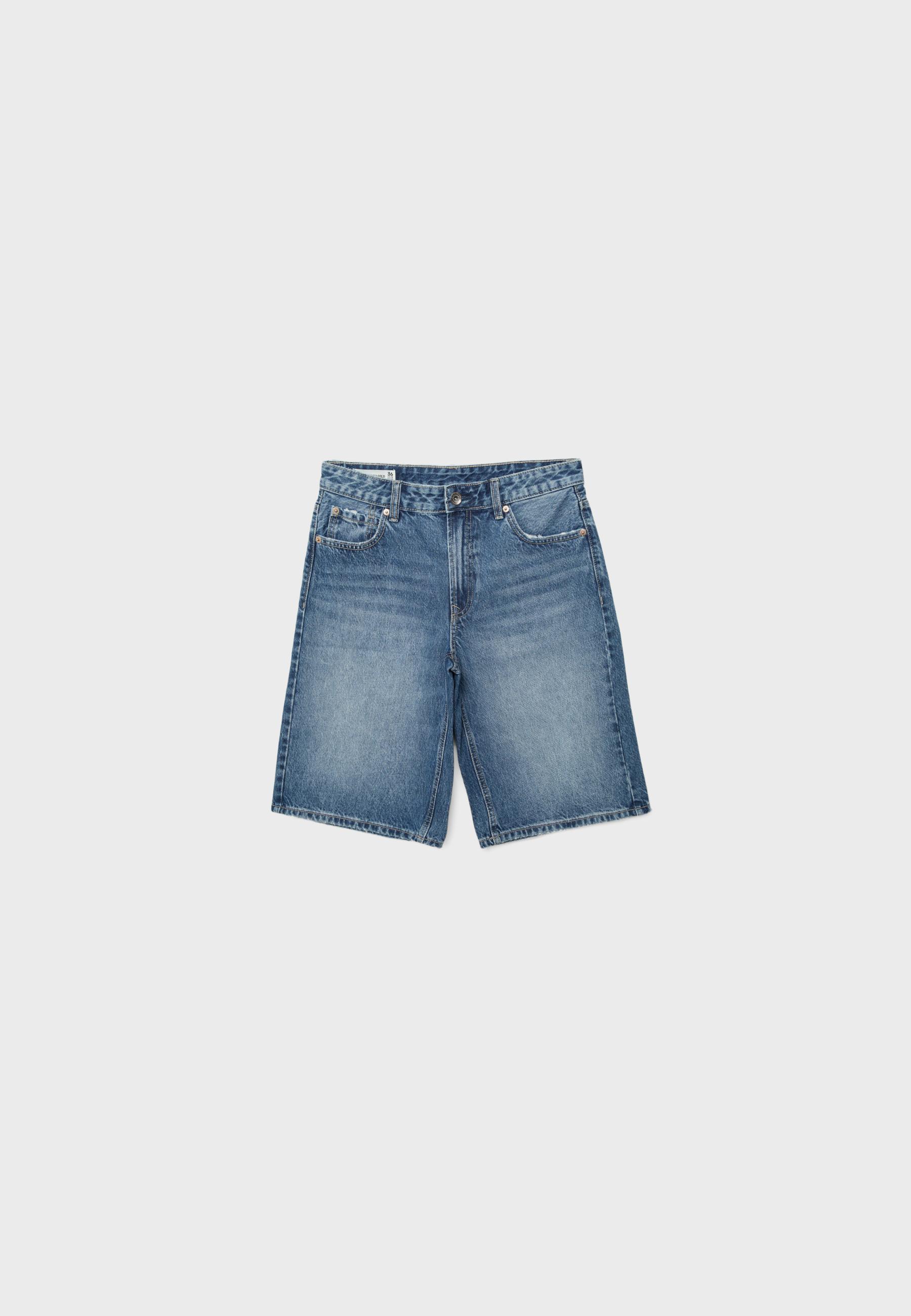 Baggy denim Bermuda shorts — MEDIUM DENIM WASH
