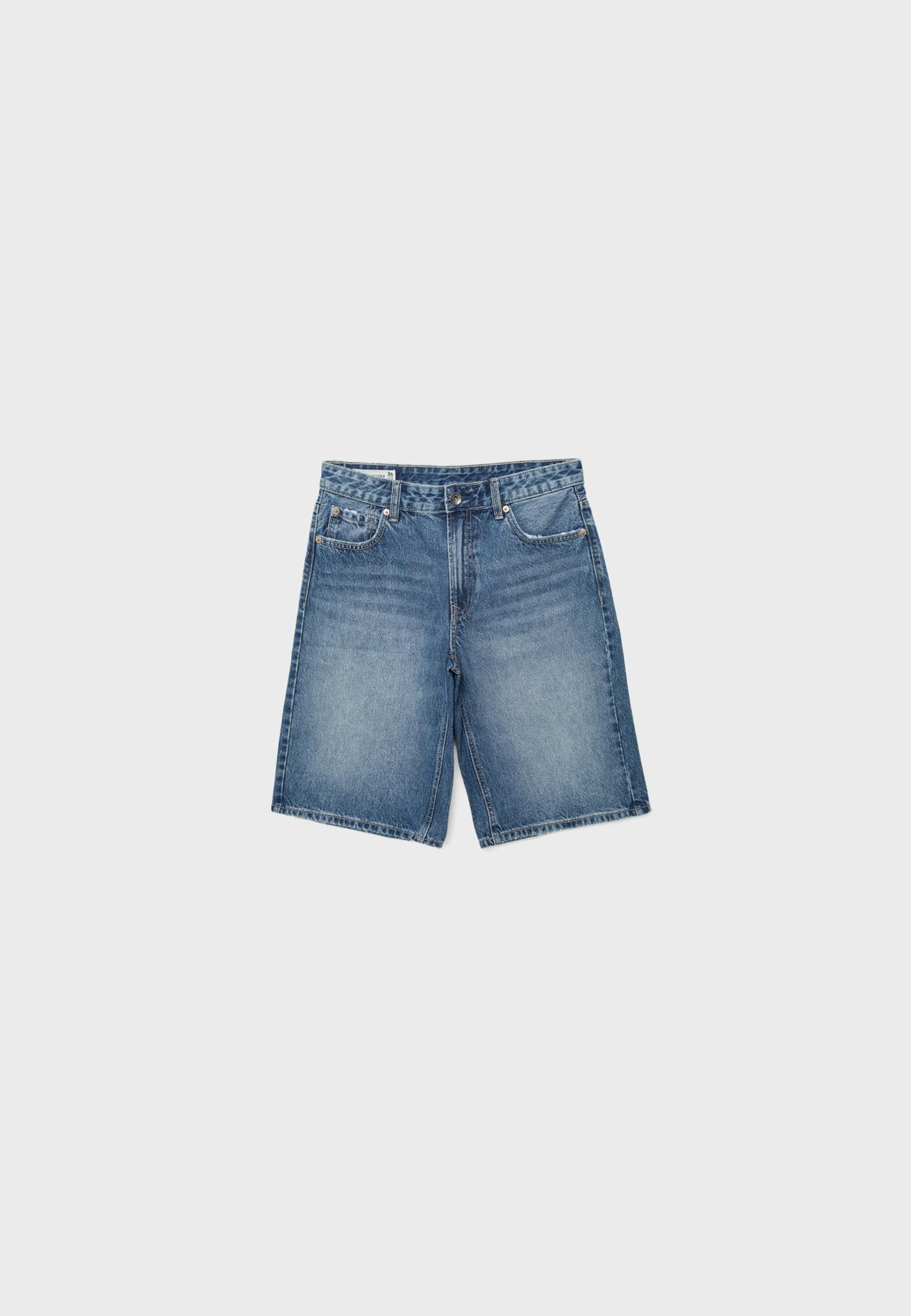 Baggy denim Bermuda shorts — MEDIUM DENIM WASH