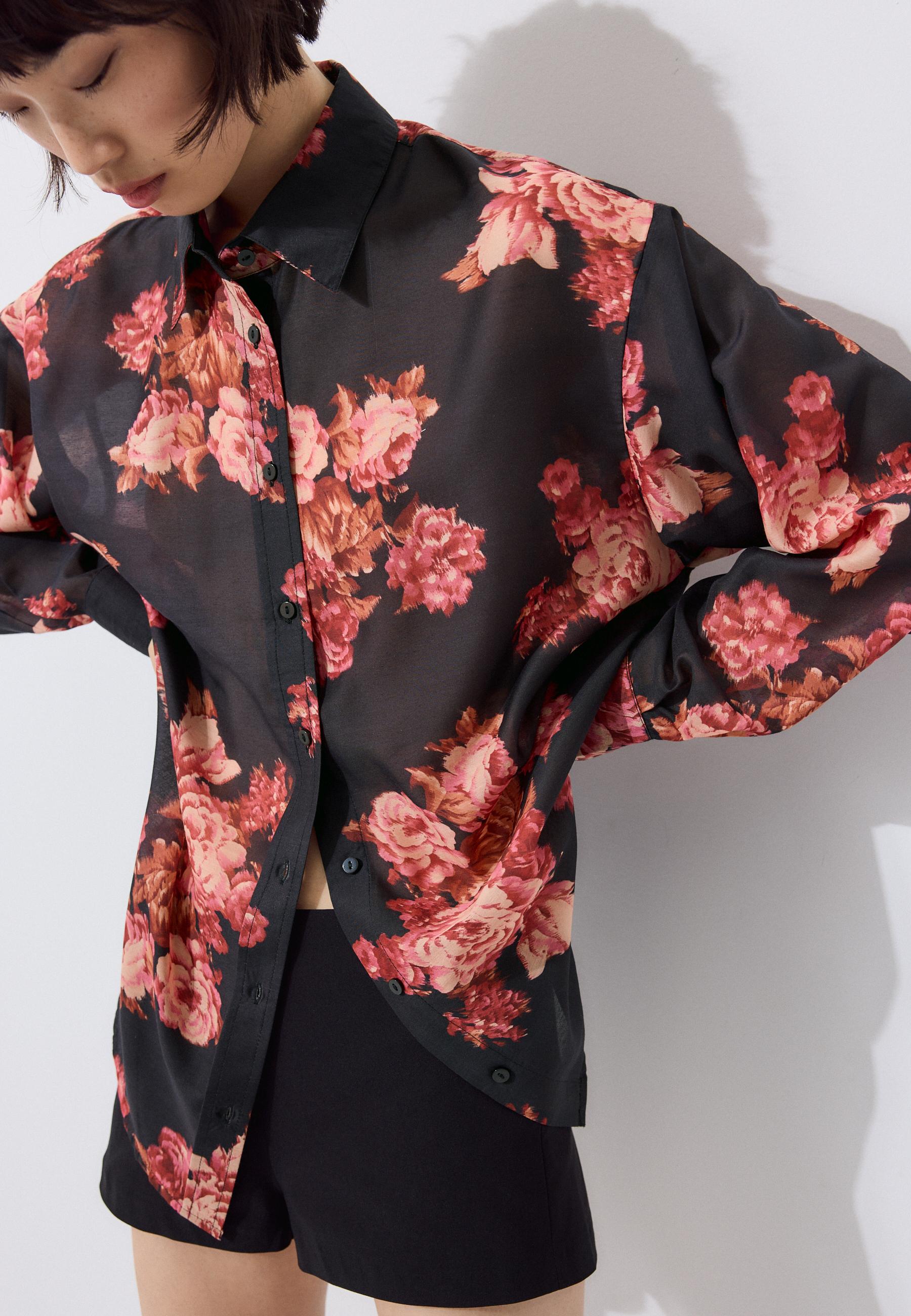 Floral print flowing shirt — Black