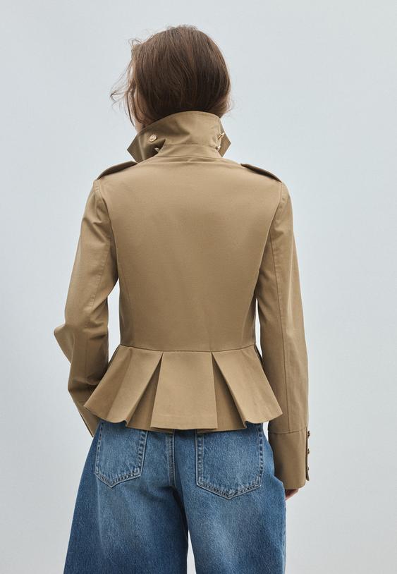 Stradivarius Fitted Buttoned Blazer Beige S