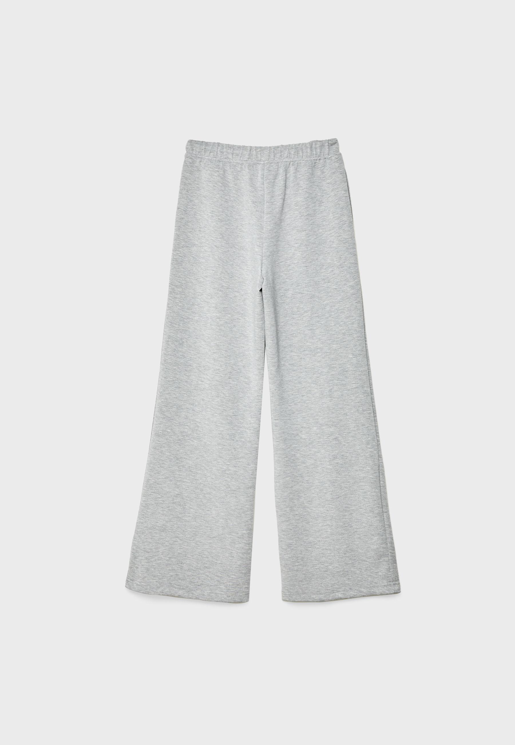 Soft-touch wide-leg pin-tuck joggers — Grey melange