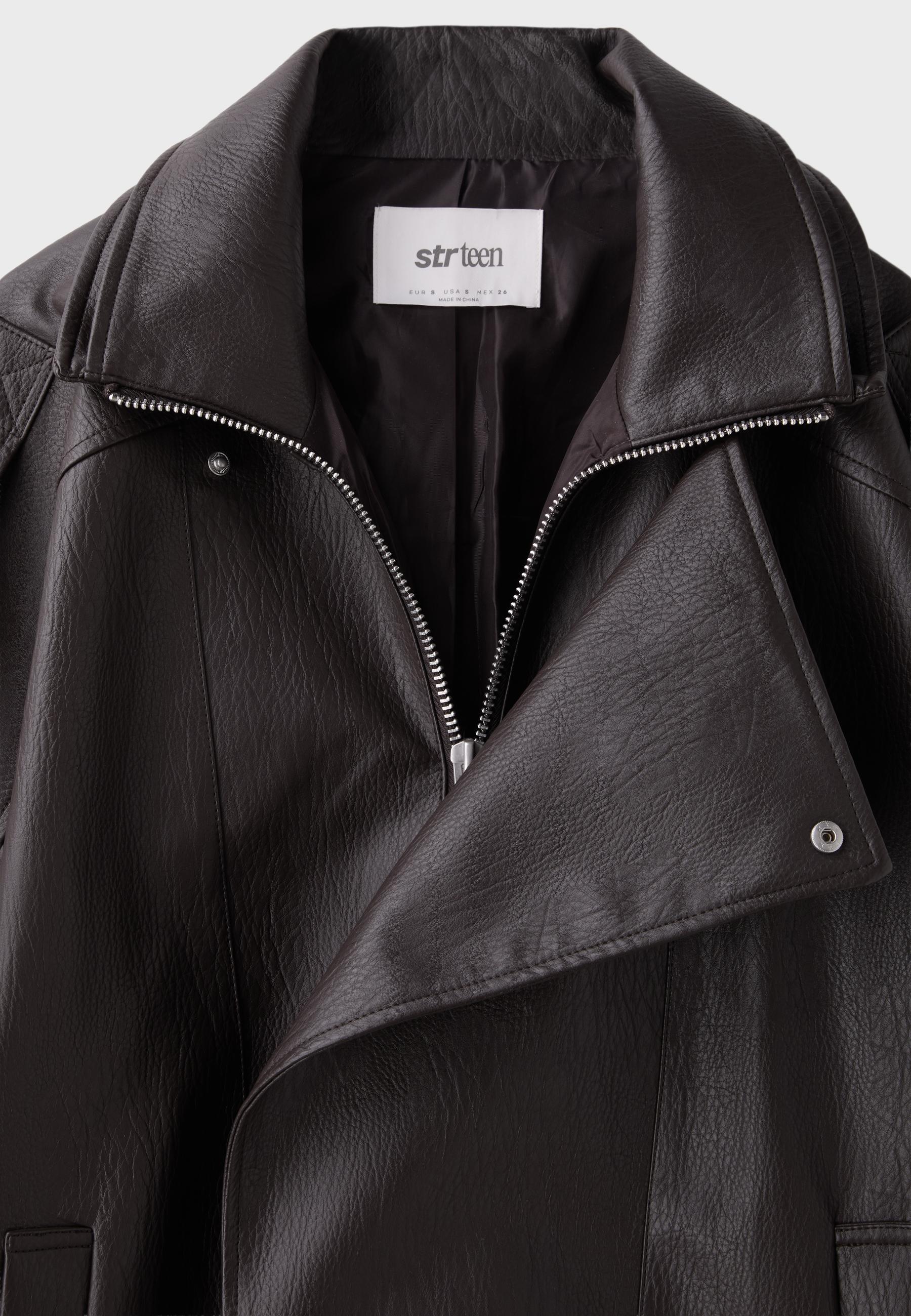 Oversize leather effect lapel jacket — Brown