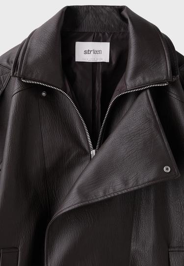 Oversize leather effect jacket with flap — Brown 10