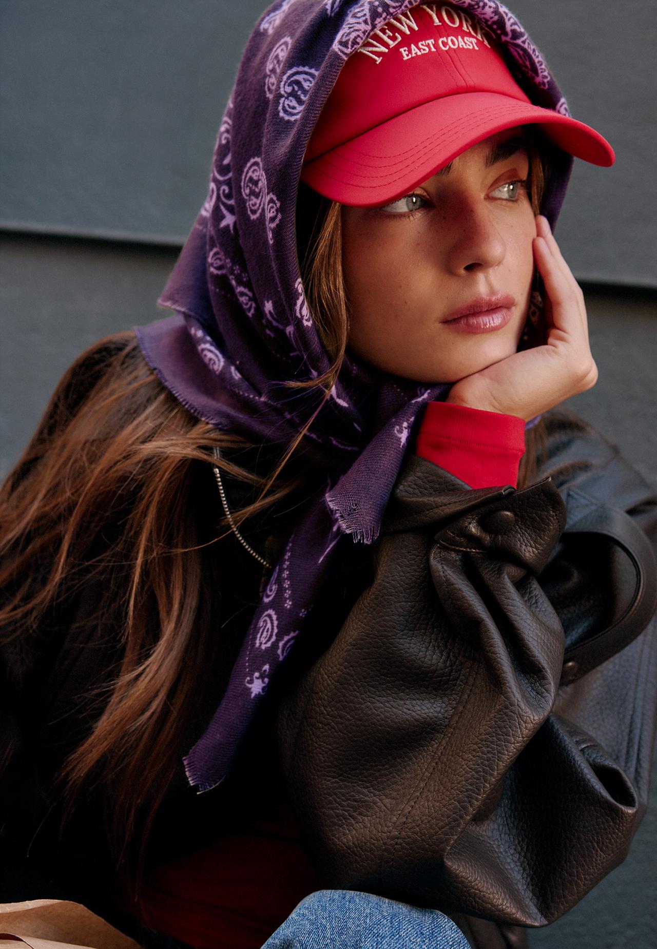 Soft-touch printed bandana scarf — Purple