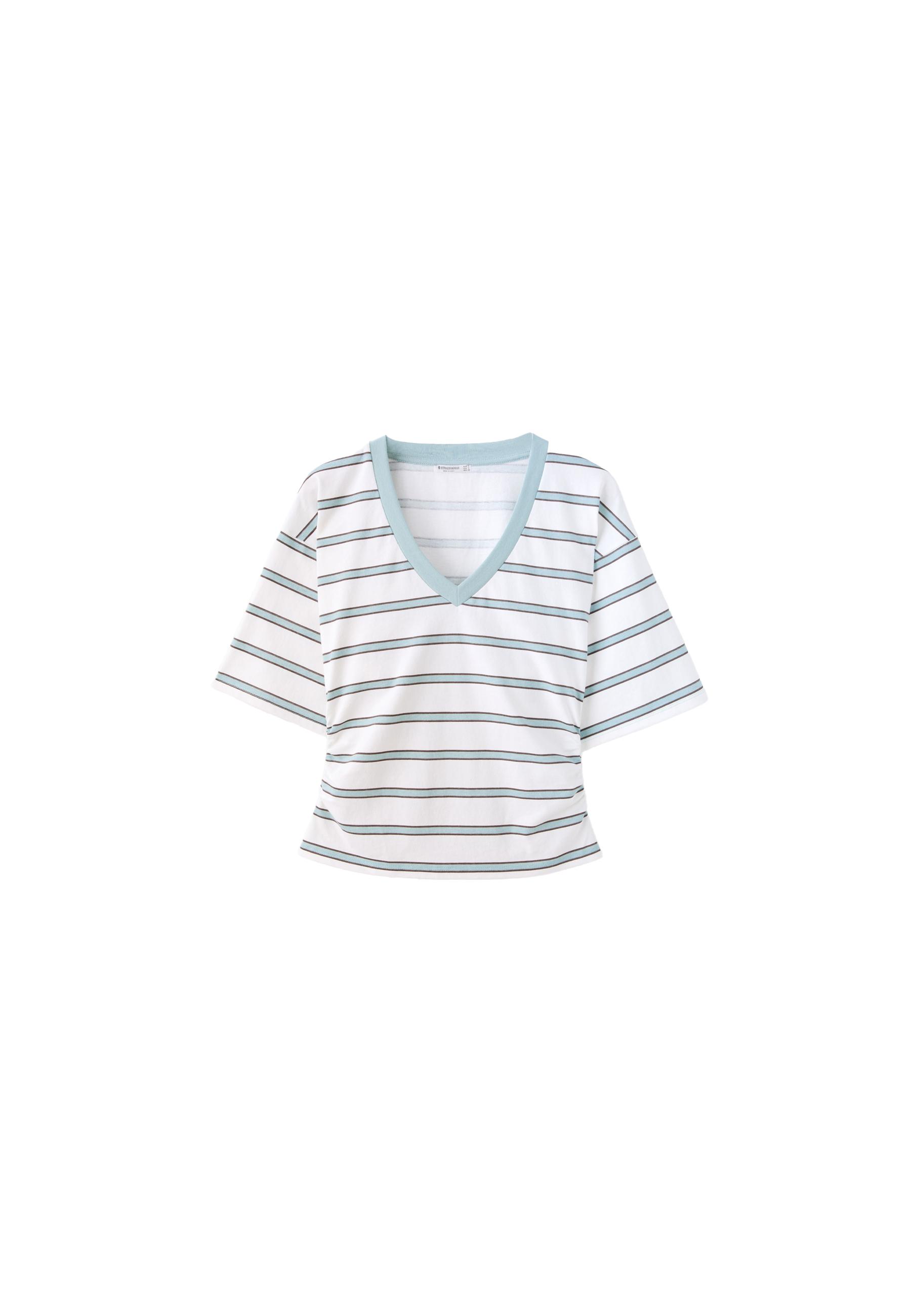 Striped V-neck kimono sleeve T-shirt — Pastel green