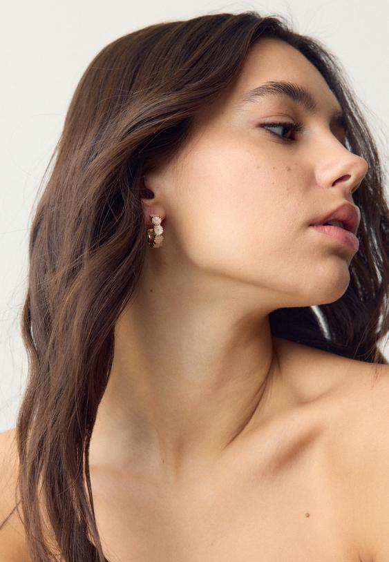 Stradivarius Set Of 9 Enamelled Flower Earrings Gold Os