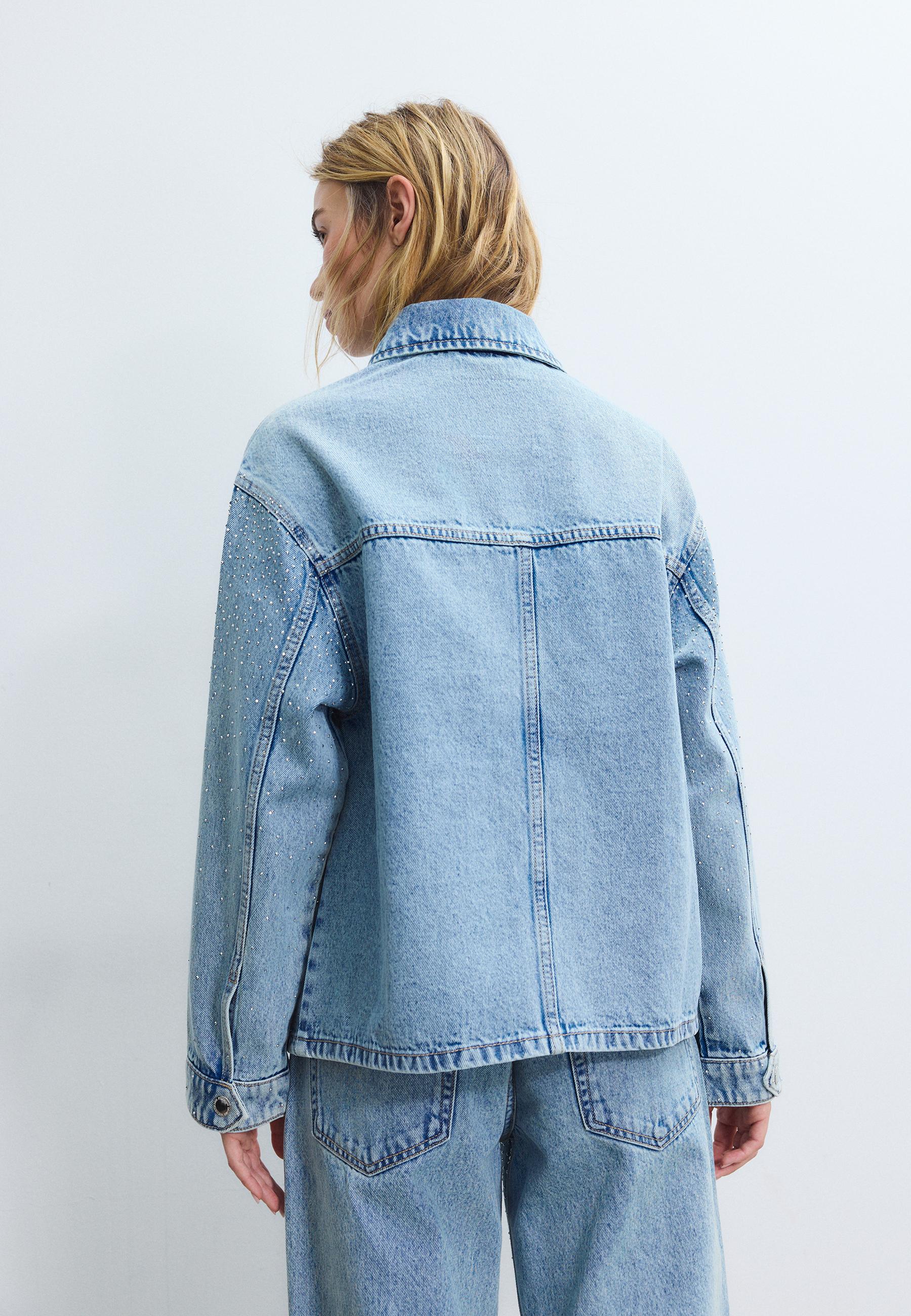Parlak detaylı yama cepli denim ceket - Görsel 8
