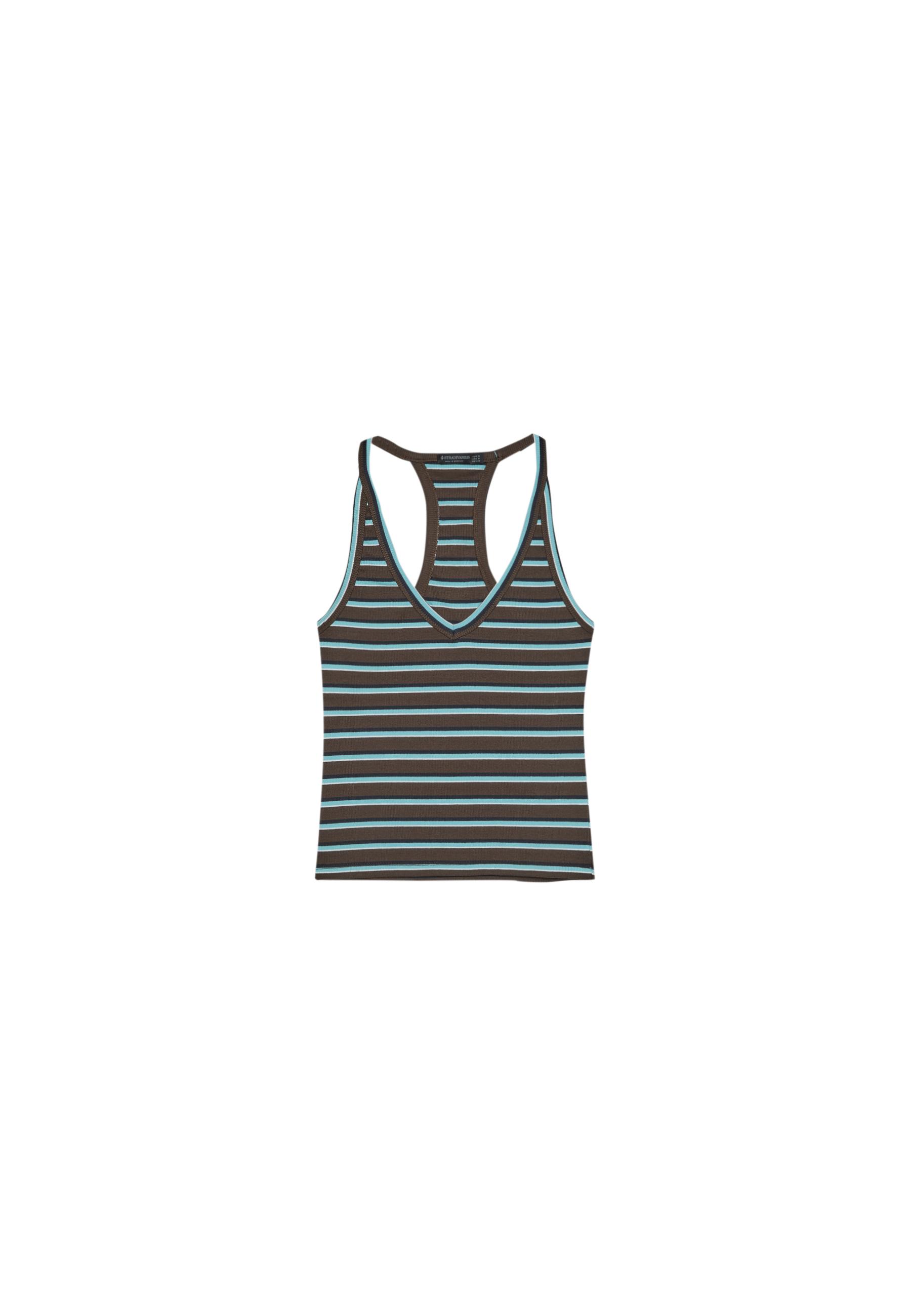 Ribbed striped top — Brown