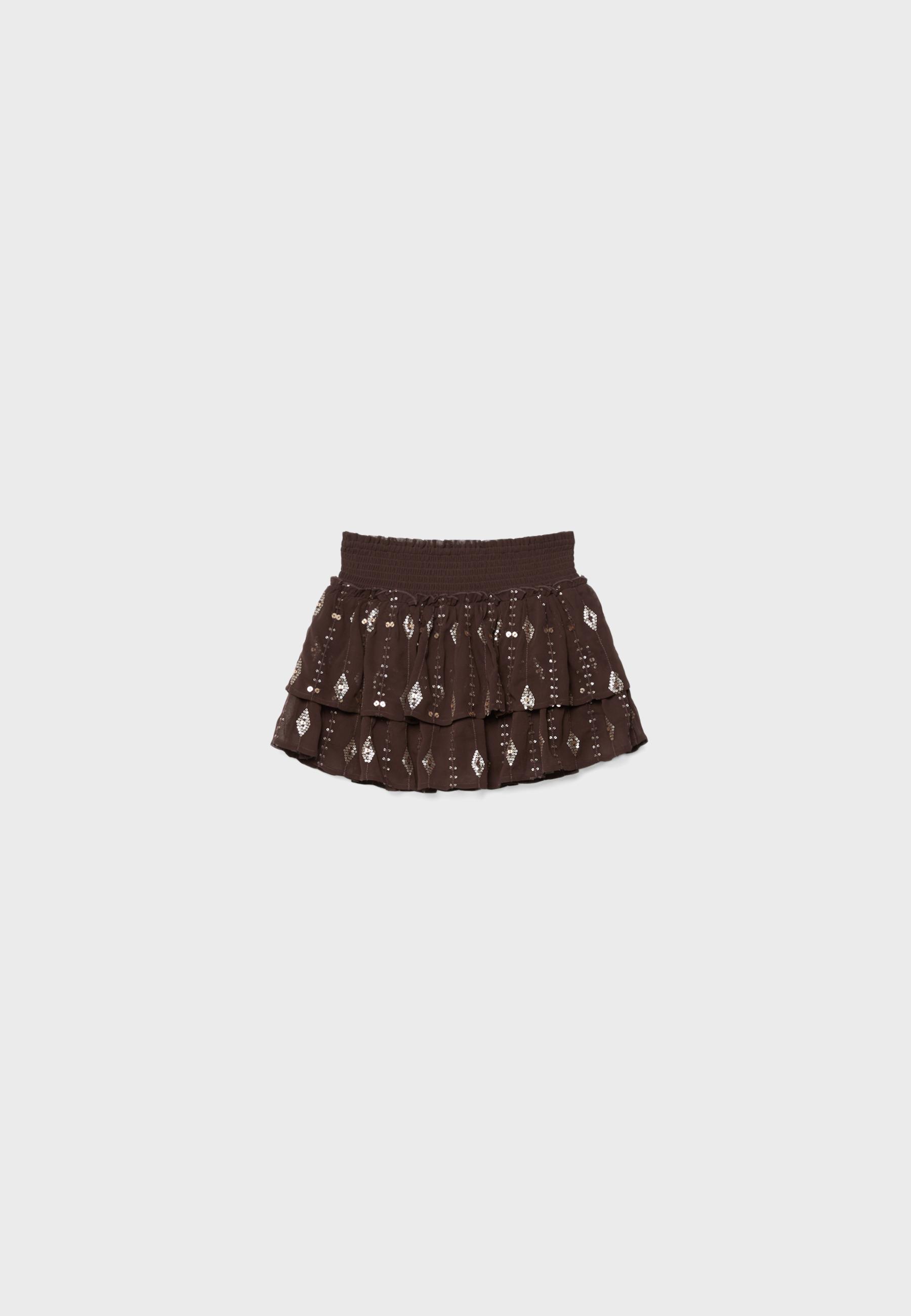 Embroidered mini skirt — Brown