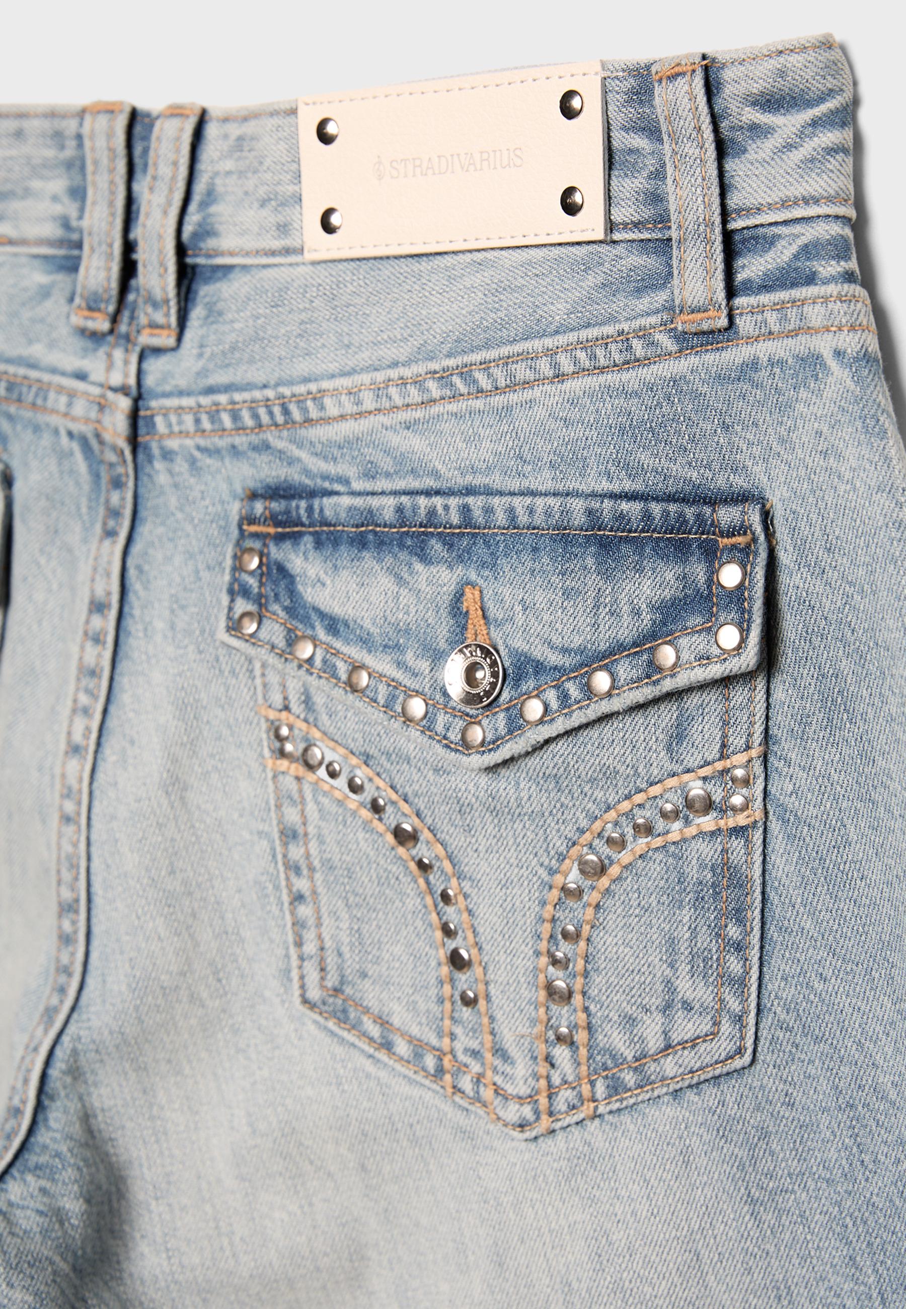 Low-rise straight jeans with studded pockets — OVERDYED BLUE DENIM
