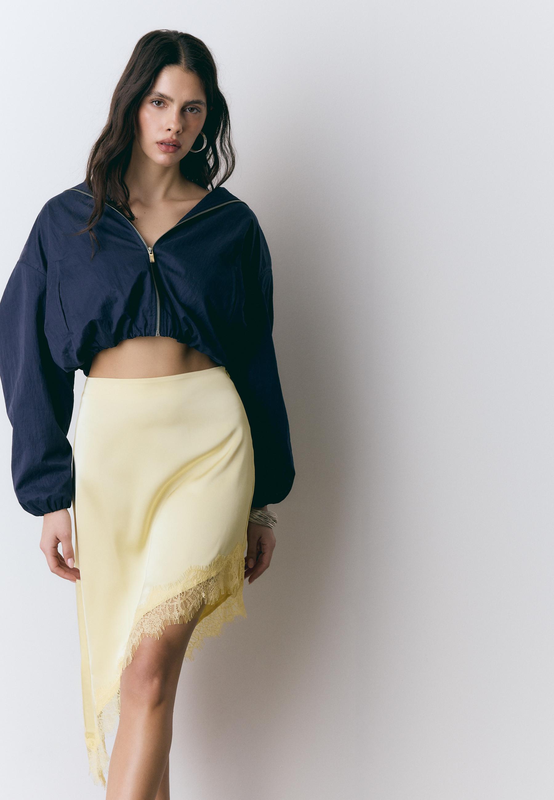 Satin asymmetric skirt — Pastel yellow