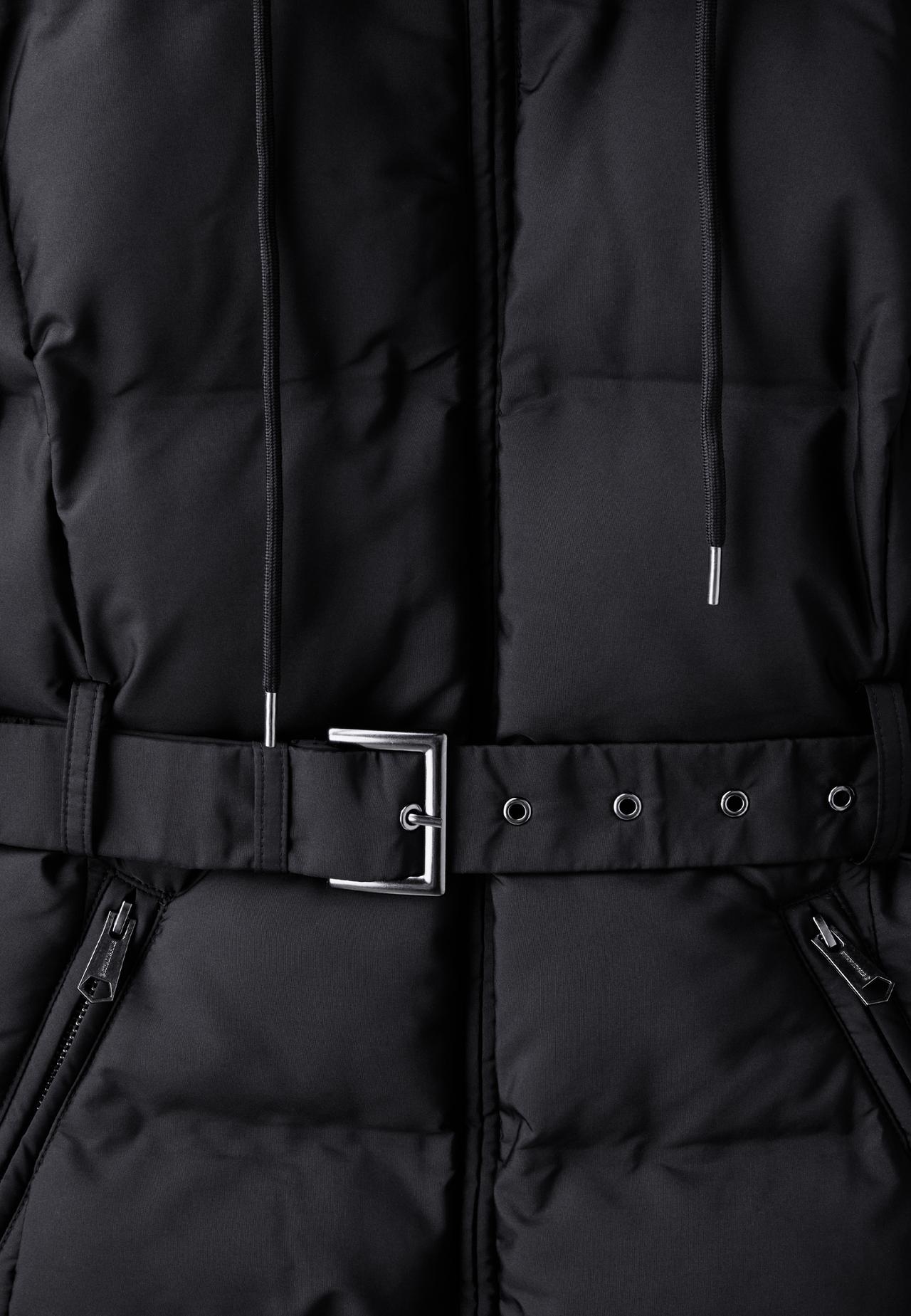 Belted hooded padded jacket — Black