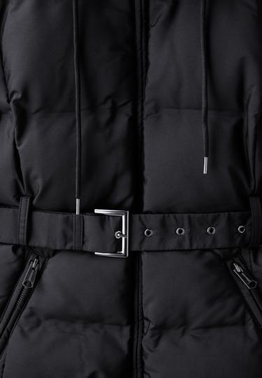 Belted hooded padded jacket — Black 9