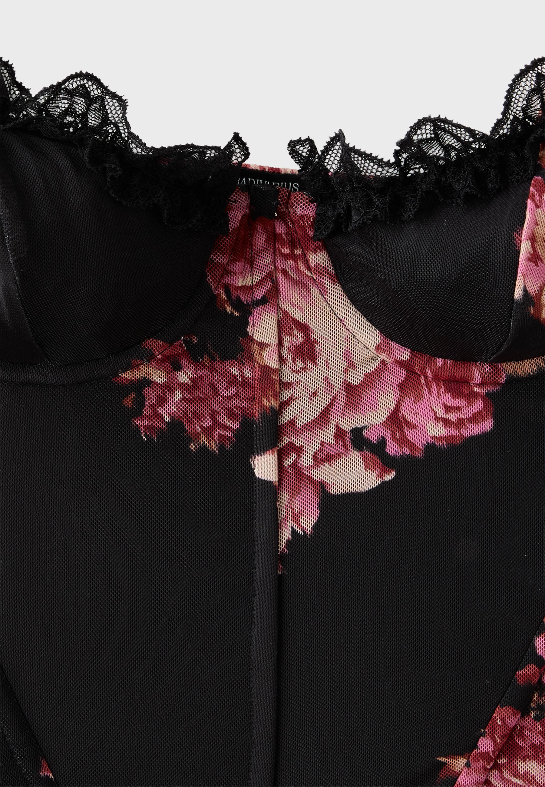 Fitted floral print cropped top — Red