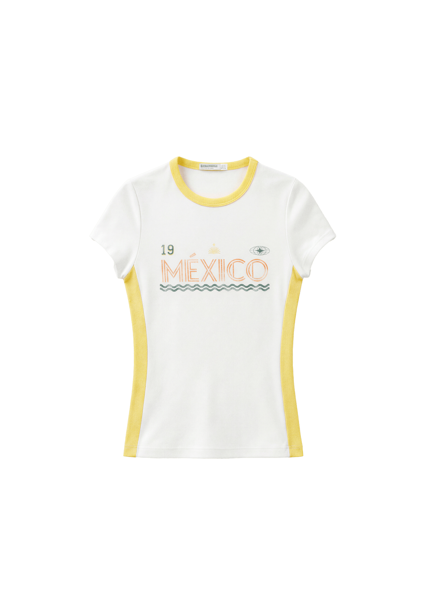 Contrast neck T-shirt with slogan — Pastel yellow