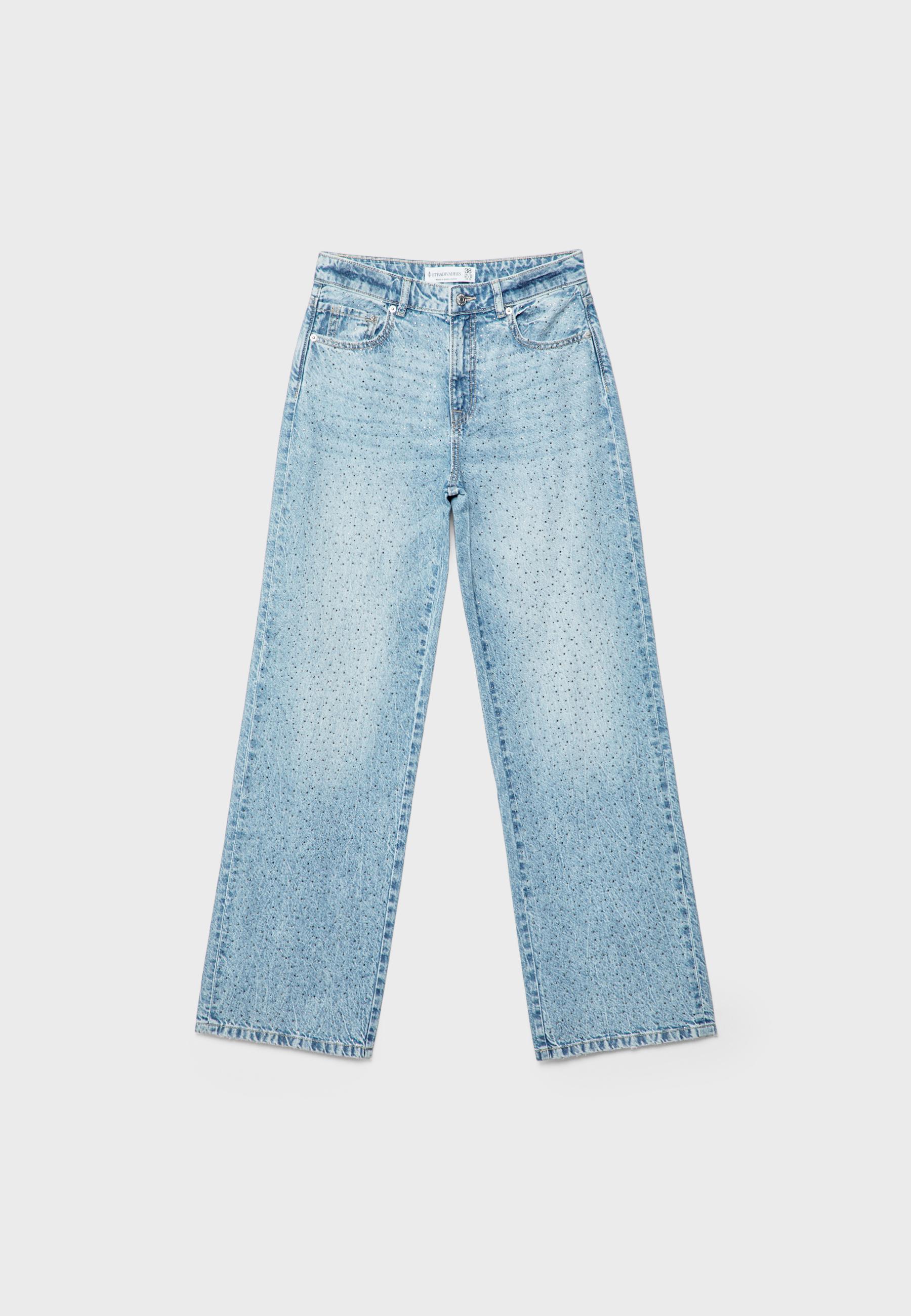 Straight-fit jeans with rhinestones - Women's fashion Straight-fit jeans with rhinestones - Women's fashion