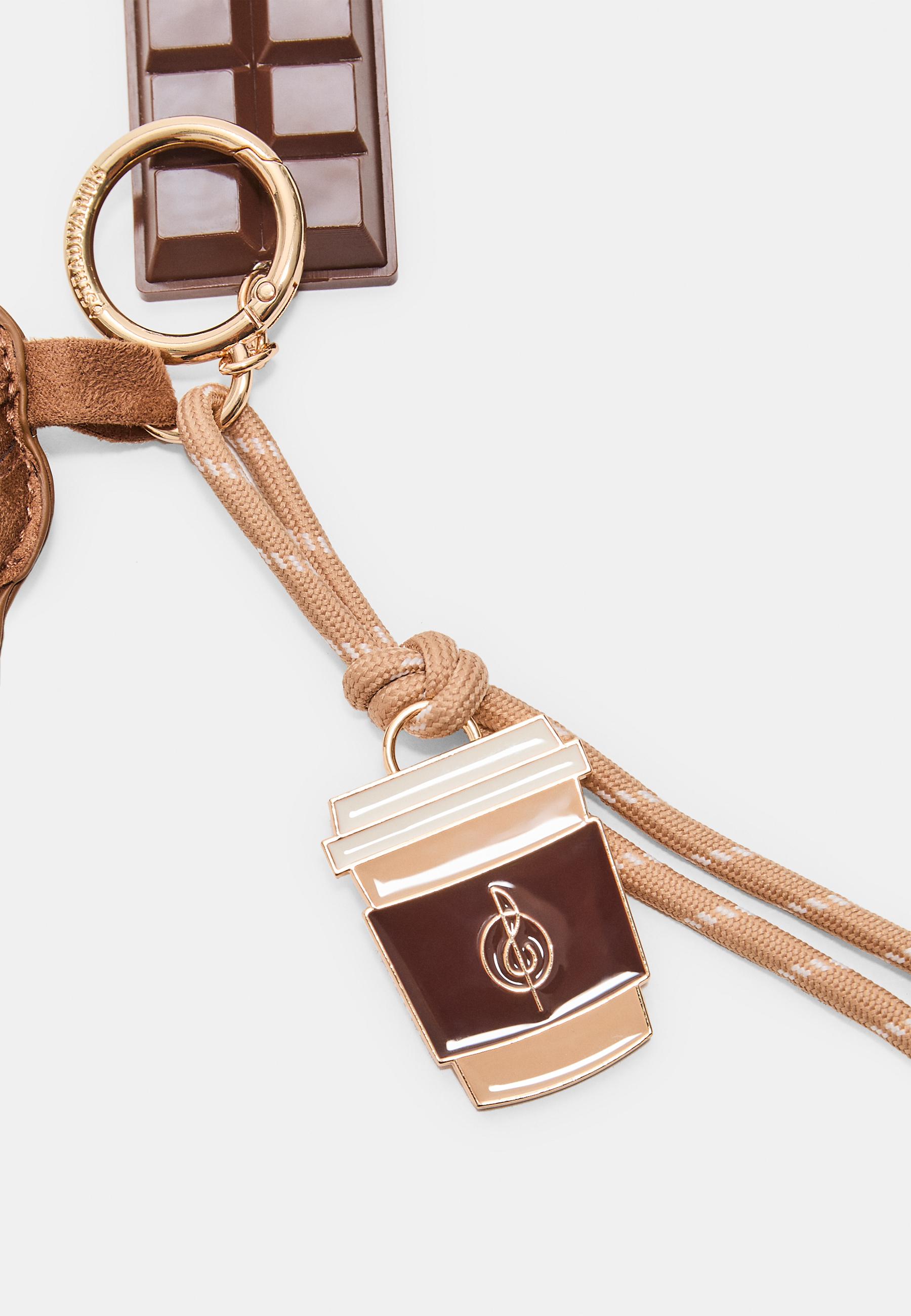 Coffee and croissant charm keyring — Brown
