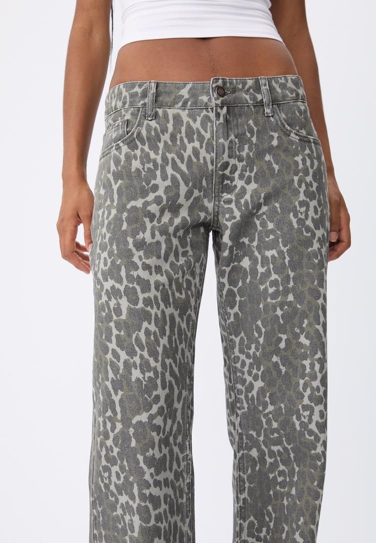 leopar desenli duz kesim pantolon
