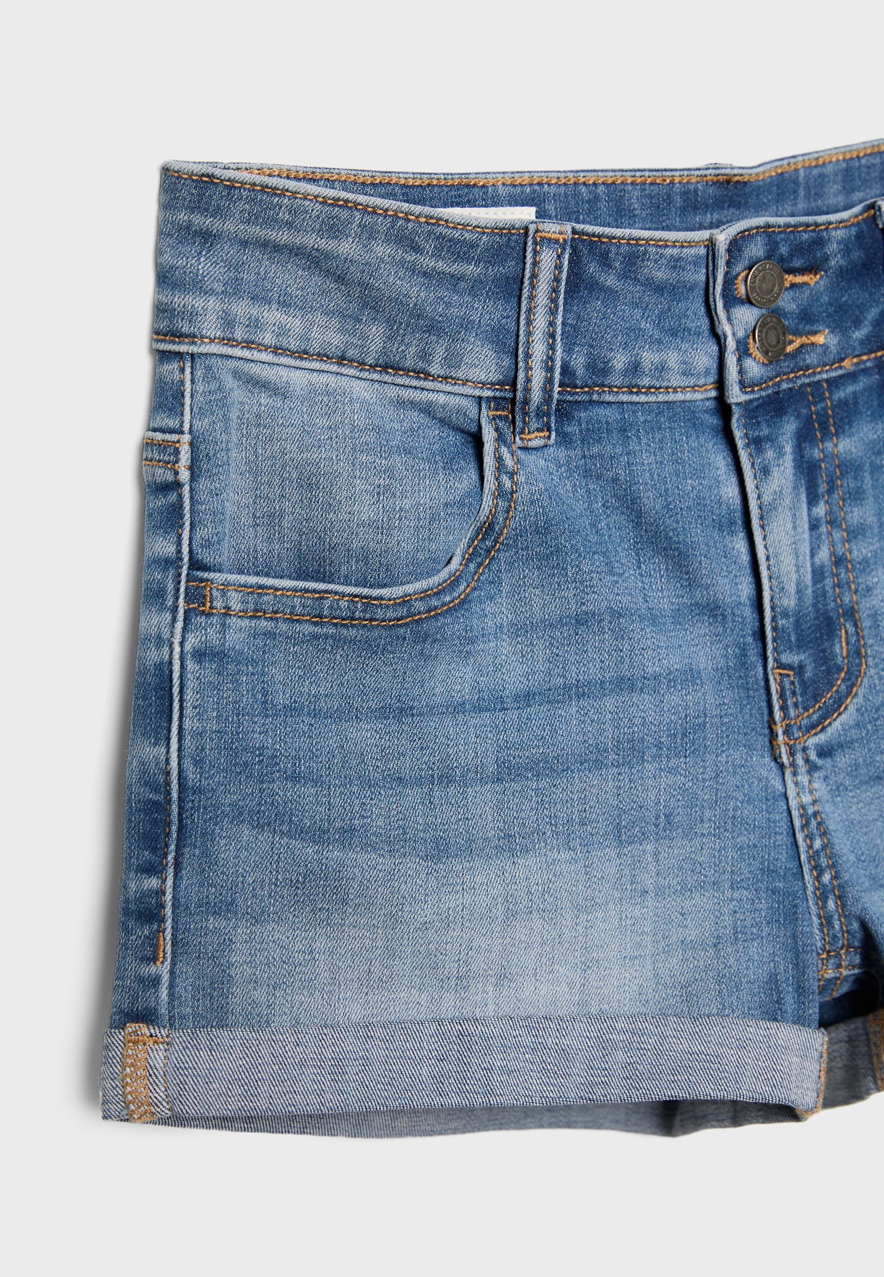 Turn-up hem denim shorts — MEDIUM LIGHT BLUE DENIM
