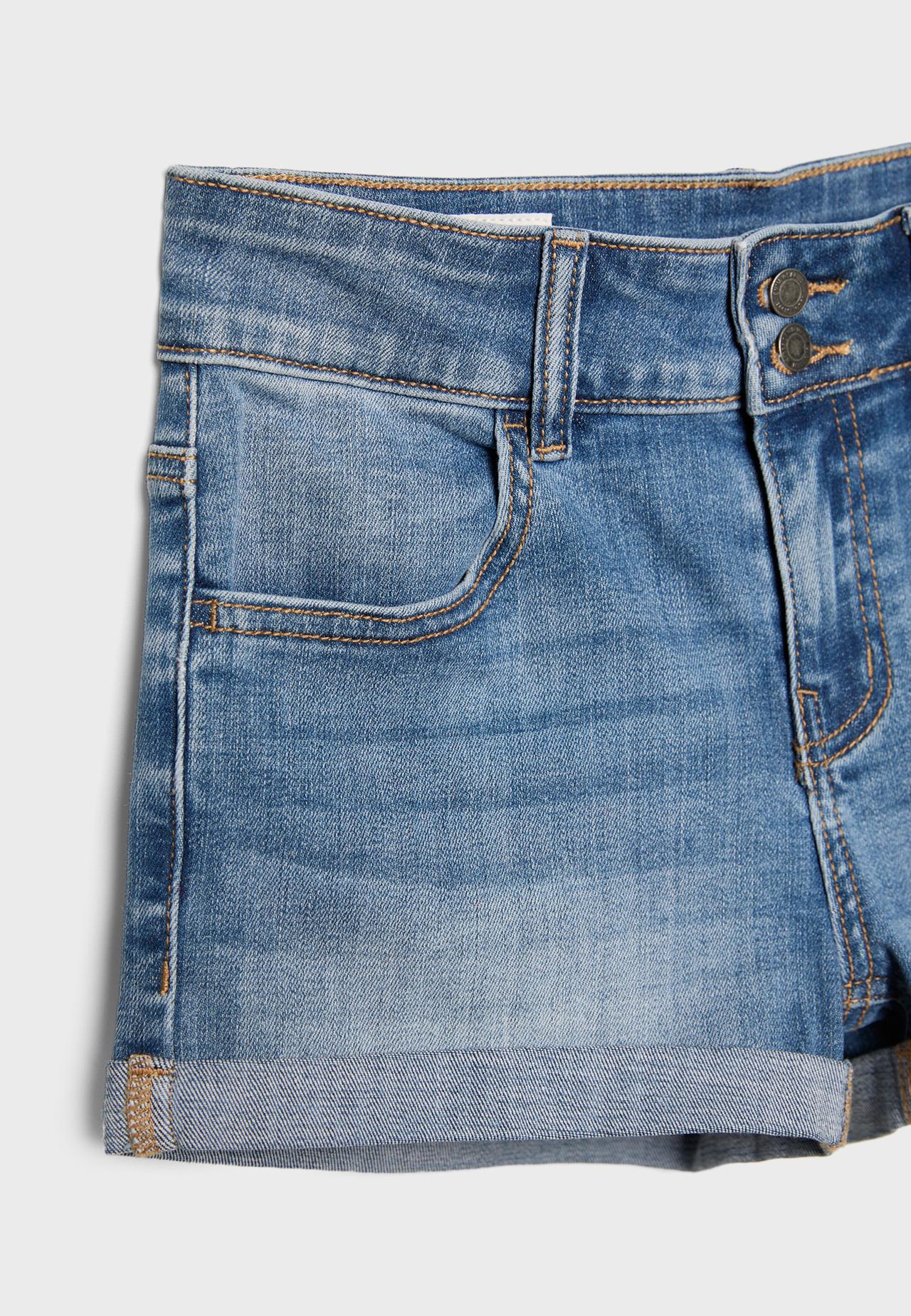 Turn-up hem denim shorts — MEDIUM LIGHT BLUE DENIM