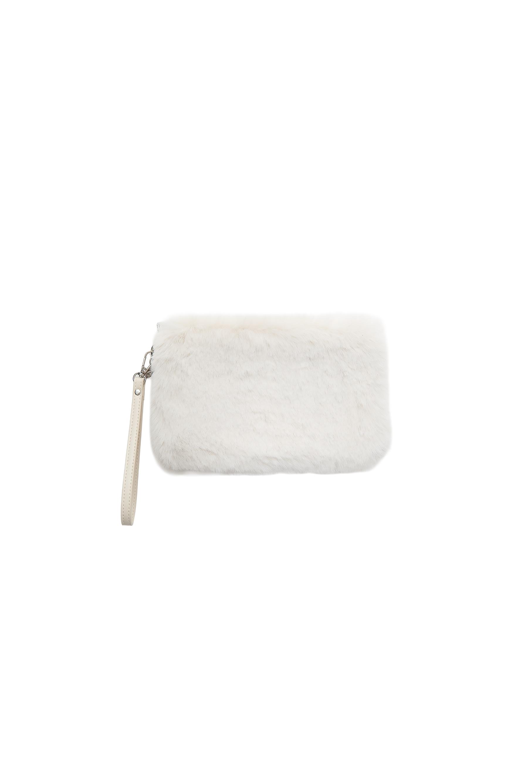 Faux fur toiletry bag — Ecru