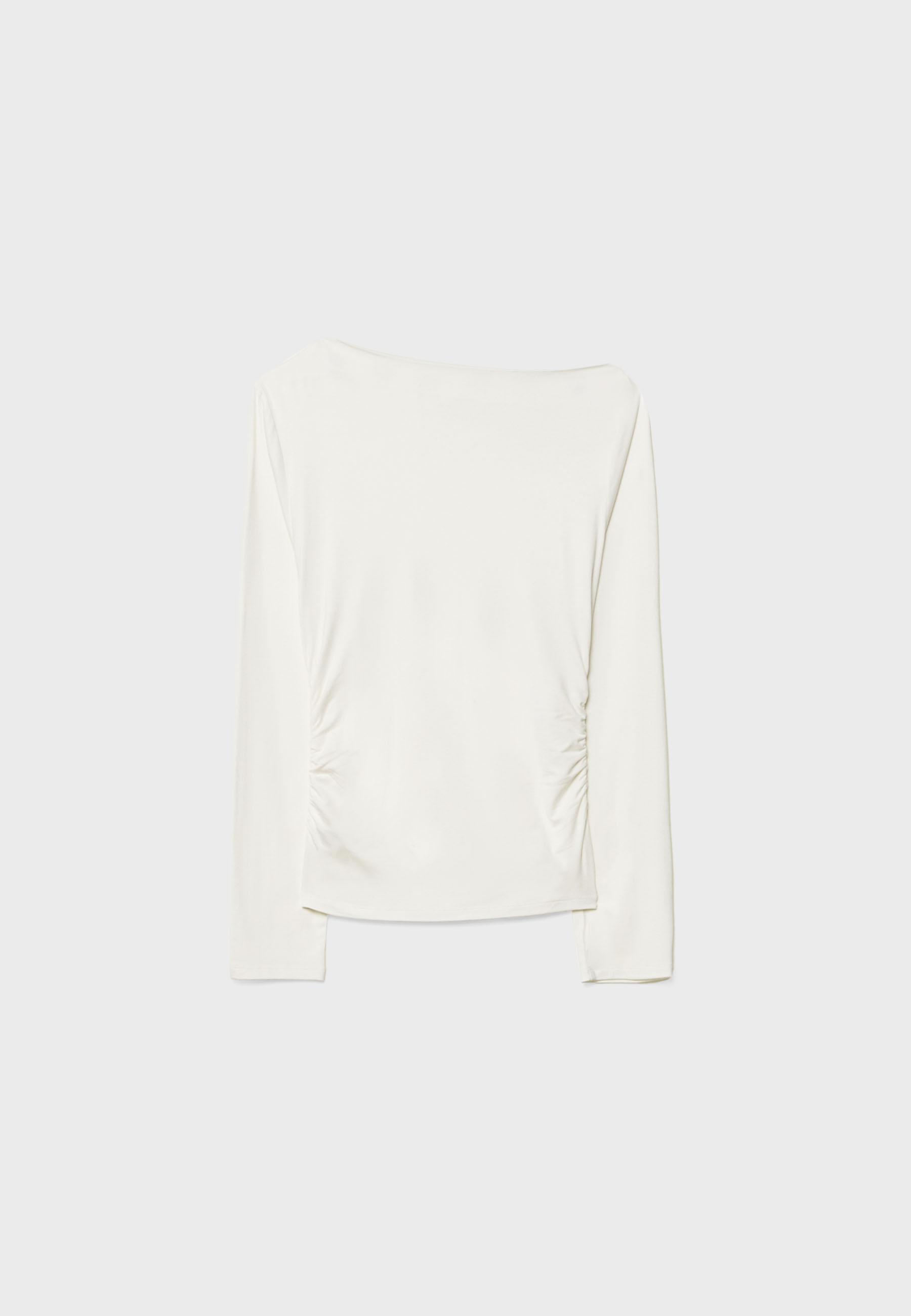 Asymmetric T-shirt with eyelets — Ecru