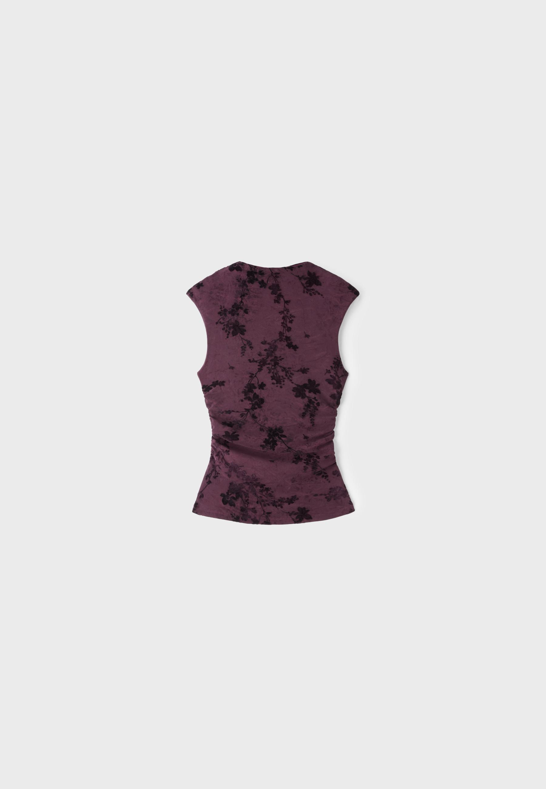 Flocked sleeveless funnel neck T-shirt — Purple