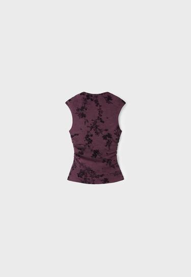 Flocked sleeveless funnel neck top — Purple 7