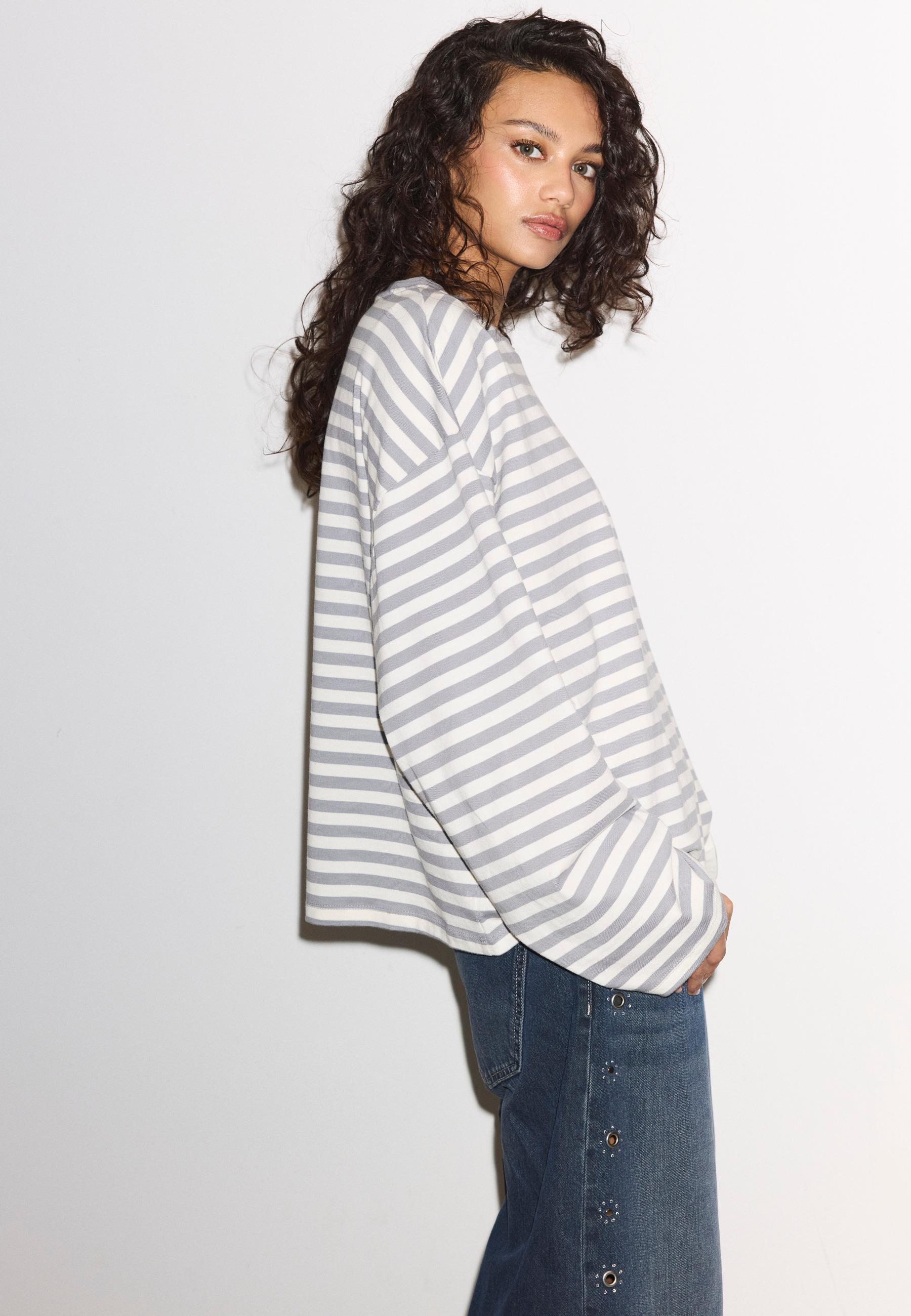 Striped long sleeve T-shirt — Grey melange