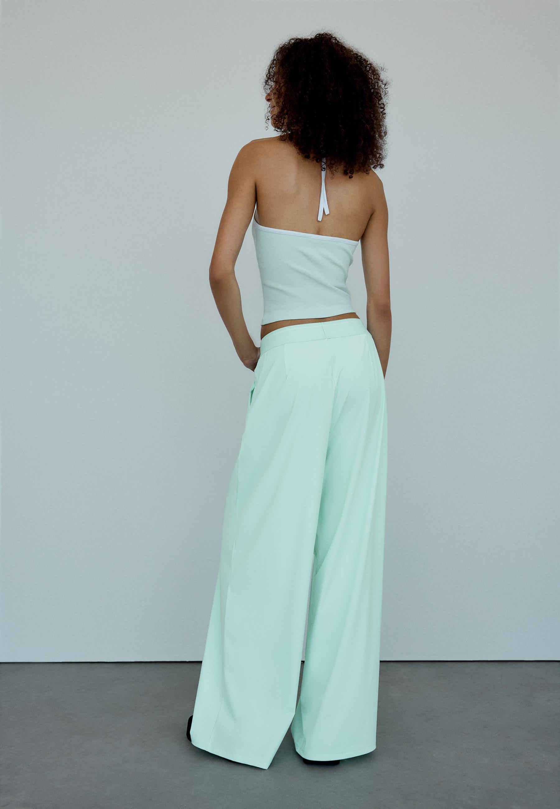 Elasticated waist palazzo joggers — Pastel green