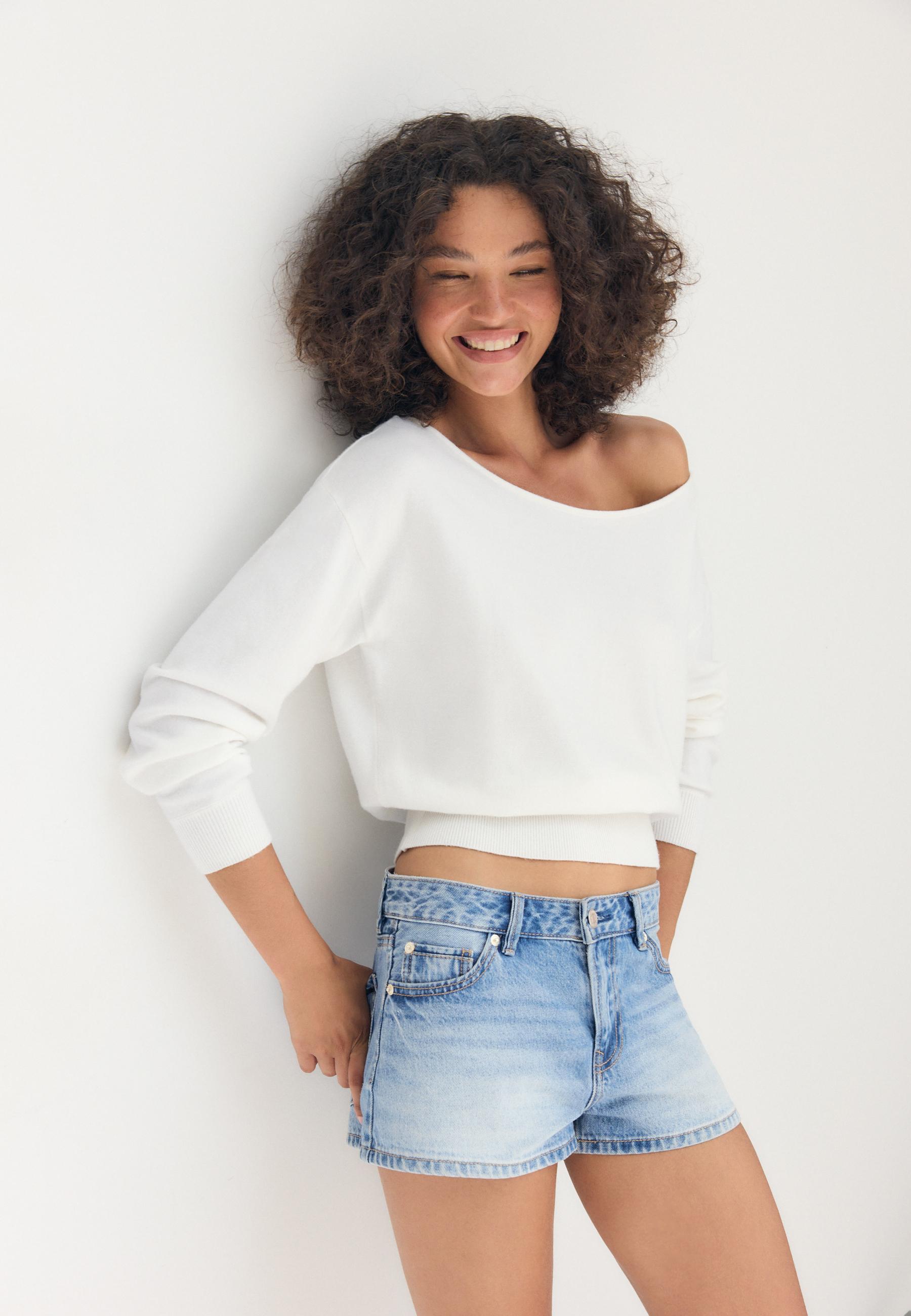Boat neck knit jumper — Ecru