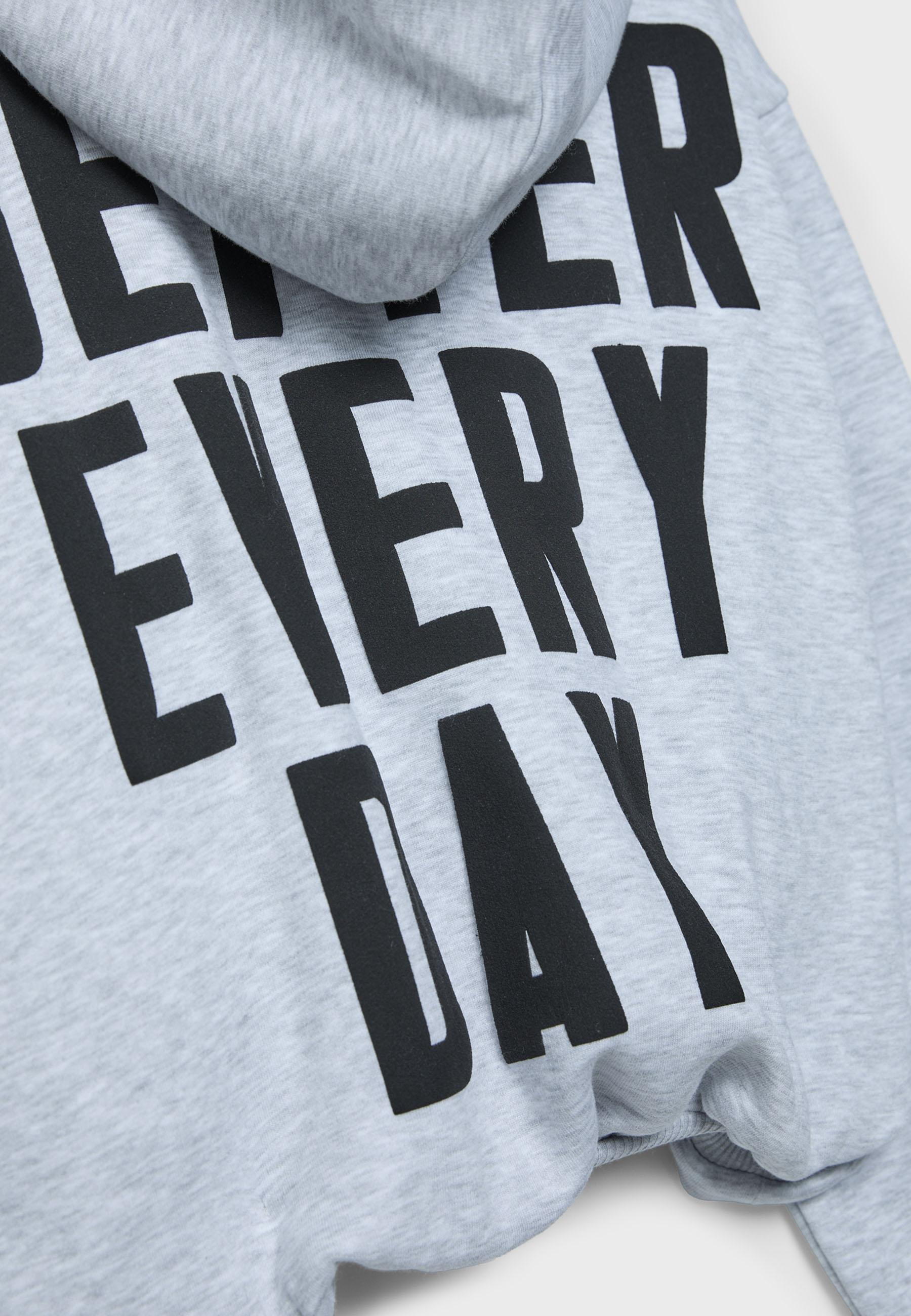 Printed Hooded Bomber Sweatshirt — Grey melange