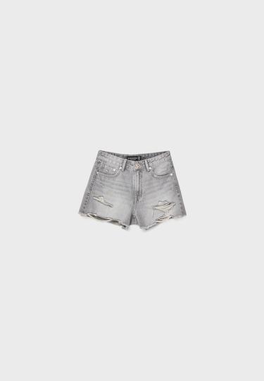 D75 Ripped denim shorts — DARK GREY DENIM WASH 7