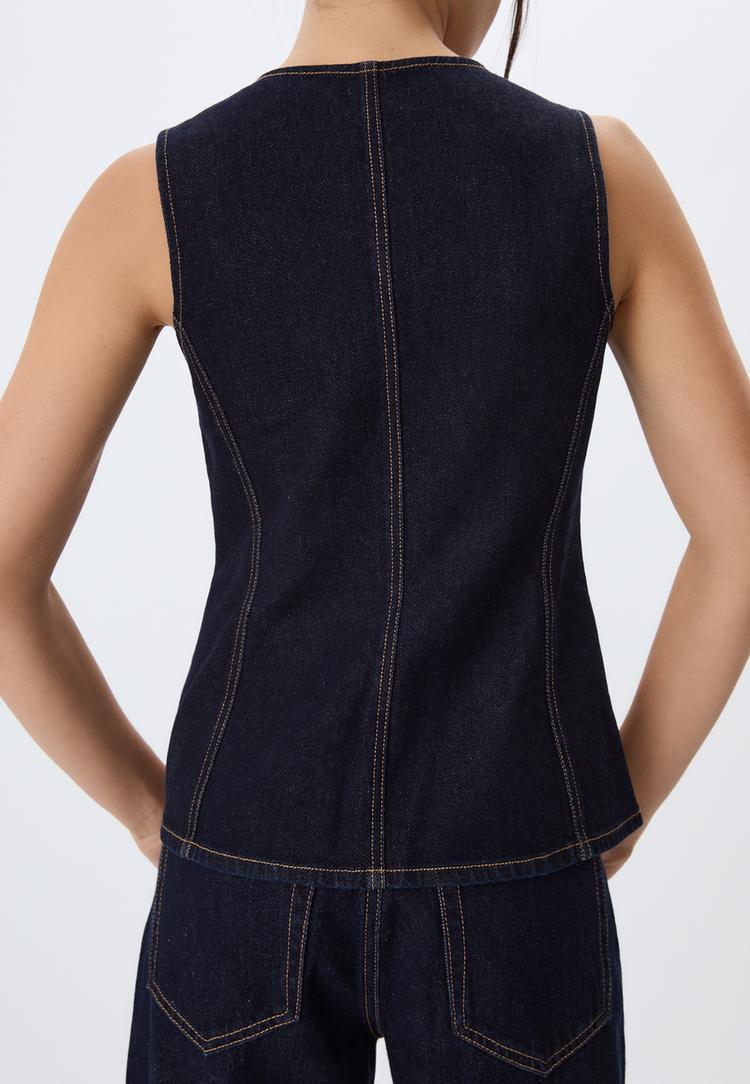 top en denim a boutons