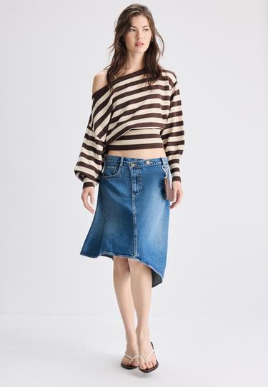 Asymmetric ribbed hem knit jumper — Brown 2