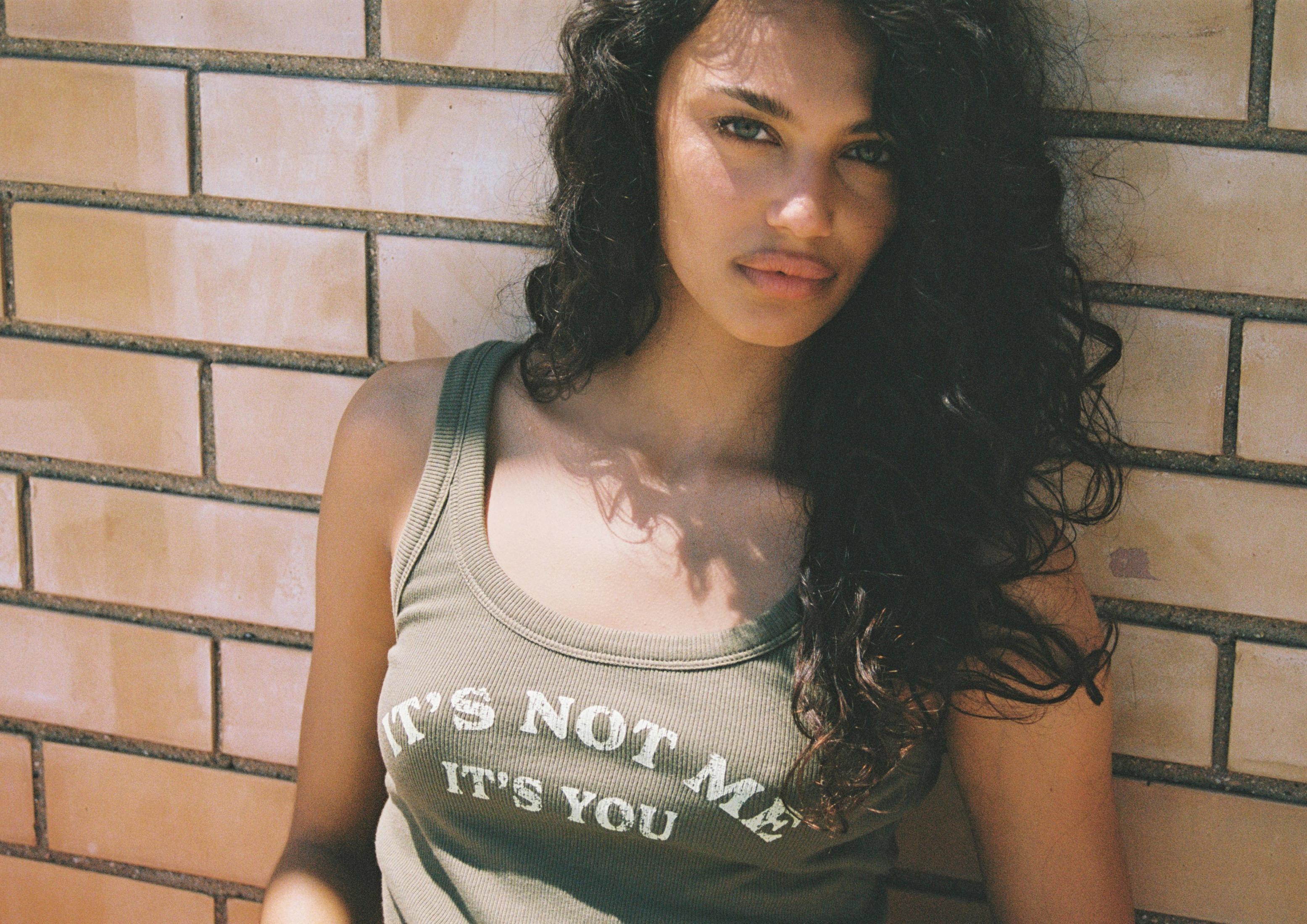 Slogan racerback top — Khaki