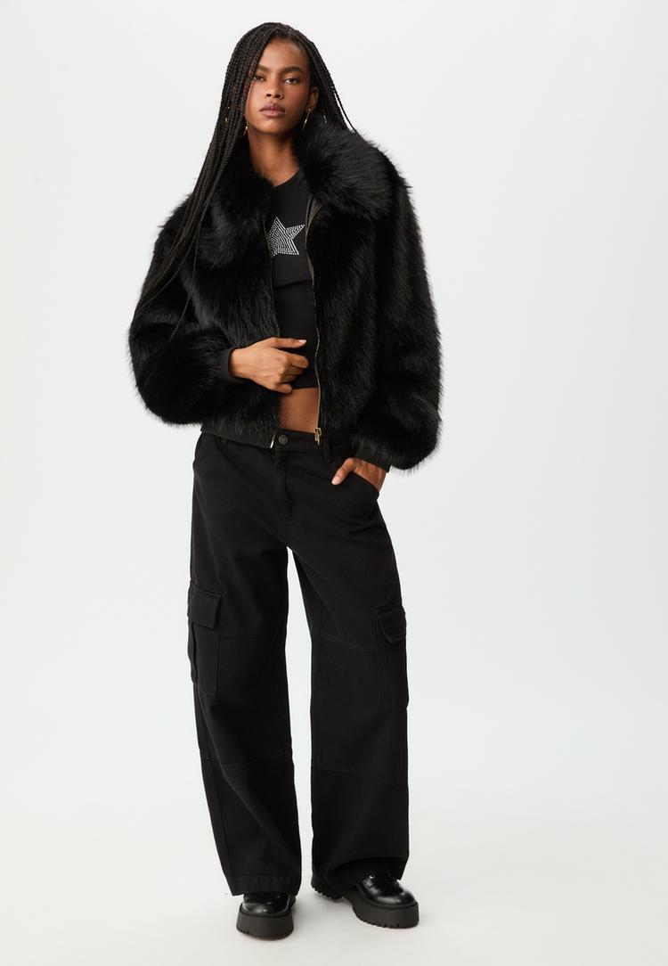 faux fur jacket with zip