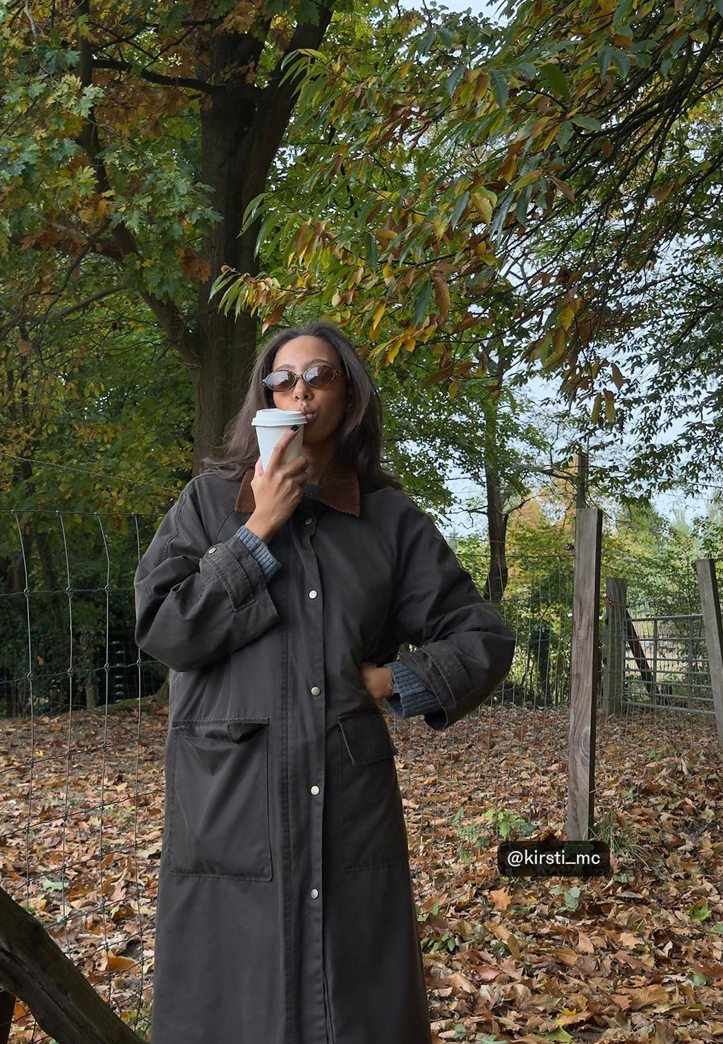 Long waxed parka with detachable hood