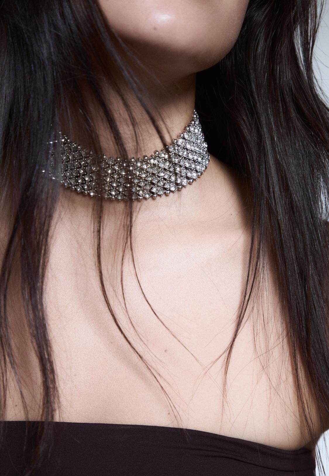 Rhinestone Choker Glitter Choker Necklace Rhinestone Choker Necklace  Women's Fashion Stradivarius Oman