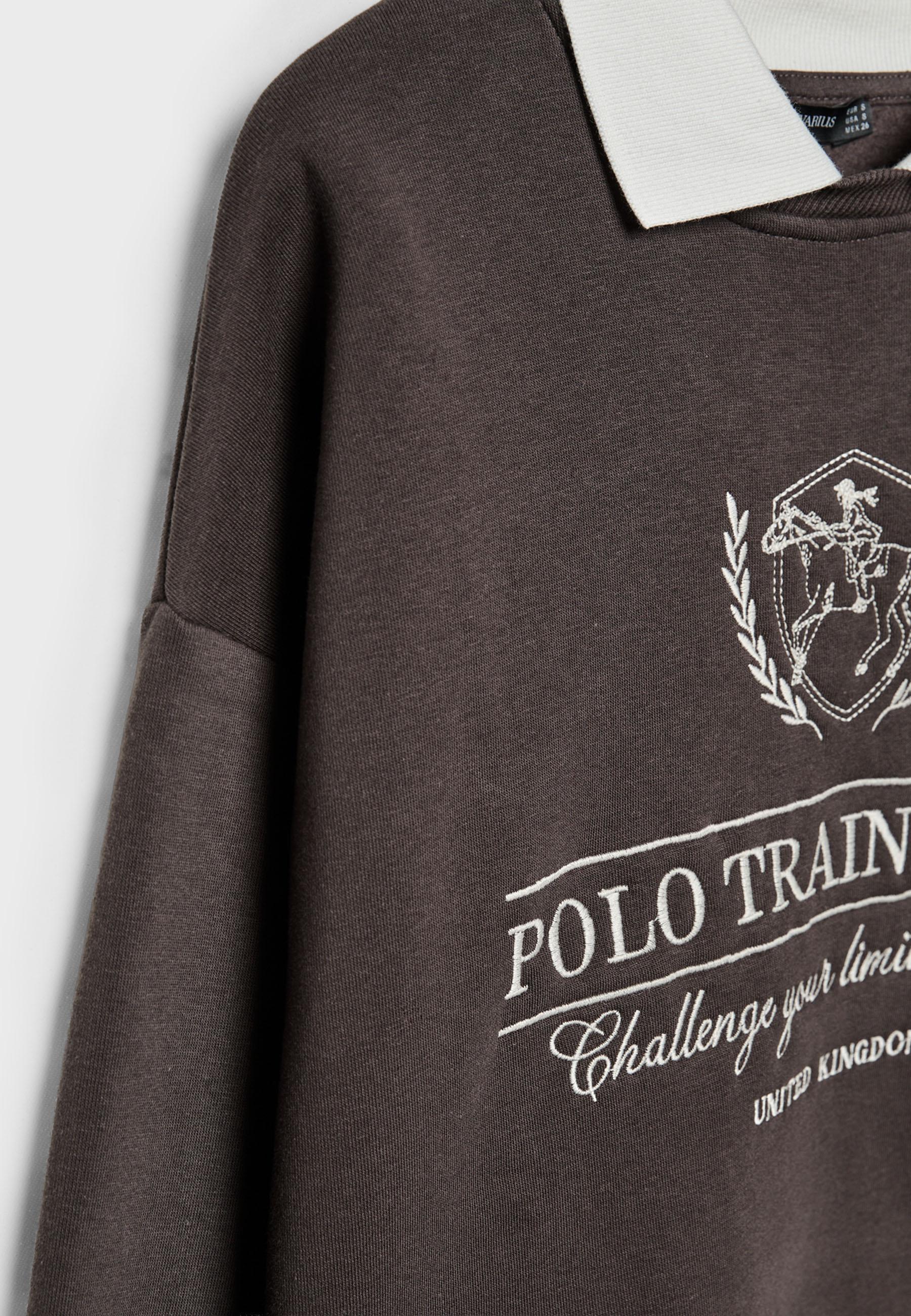Embroidered sweatshirt with polo collar - Women's fashion