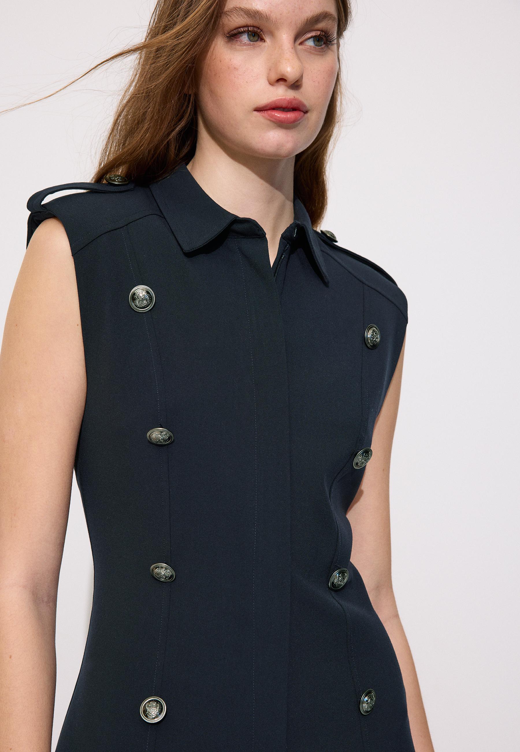 Short sleeveless buttoned dress — Dark blue