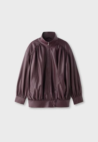 Leather effect gathered jacket — Purple 7