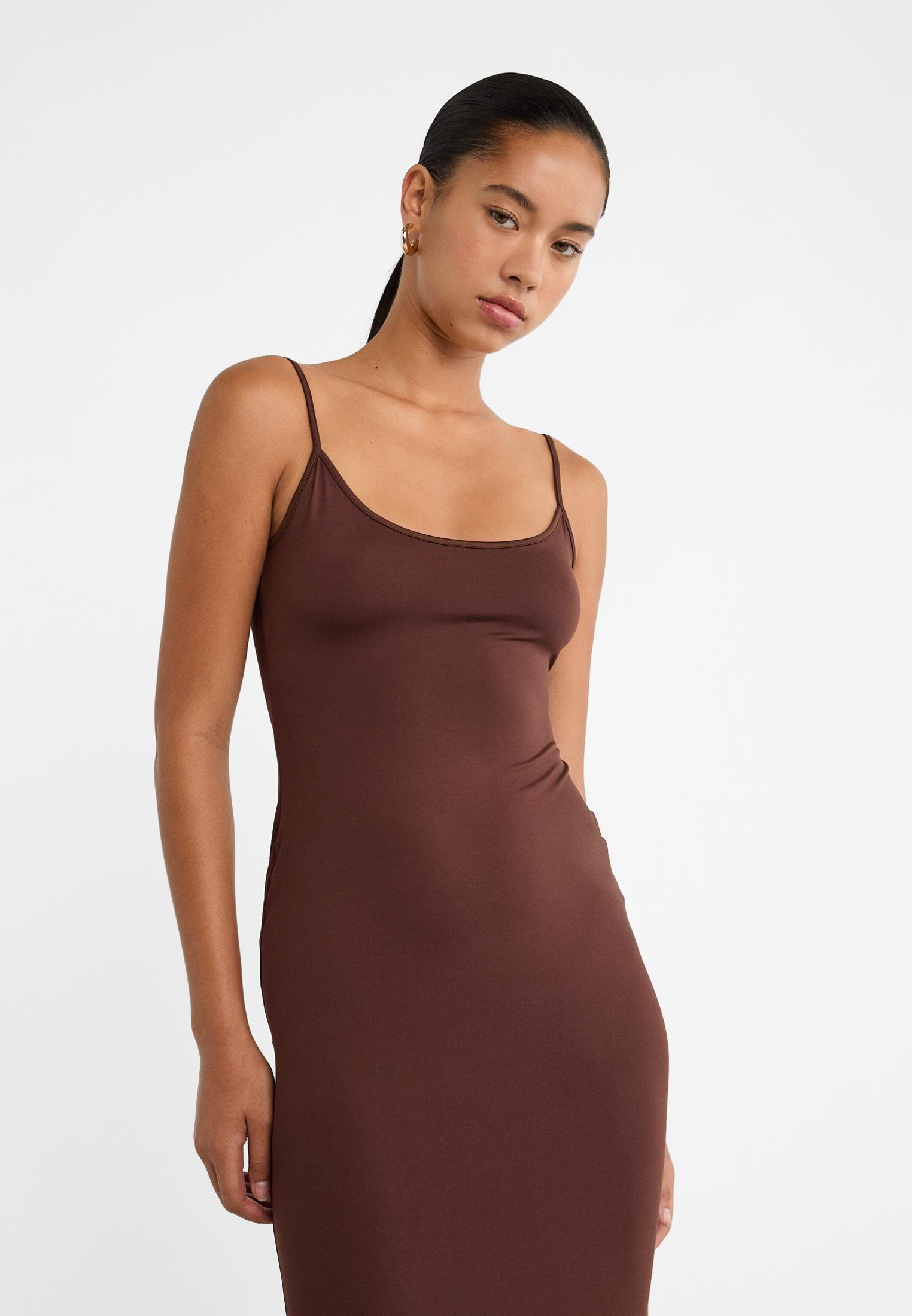 Stradivarius Vestido Largo Tirantes Marron 28 Mujer