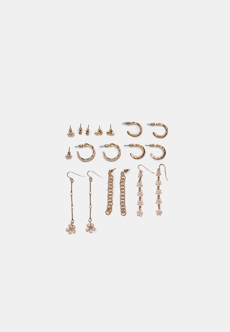 Stradivarius Set 9 Cercei Floare Emailată Auriu Os