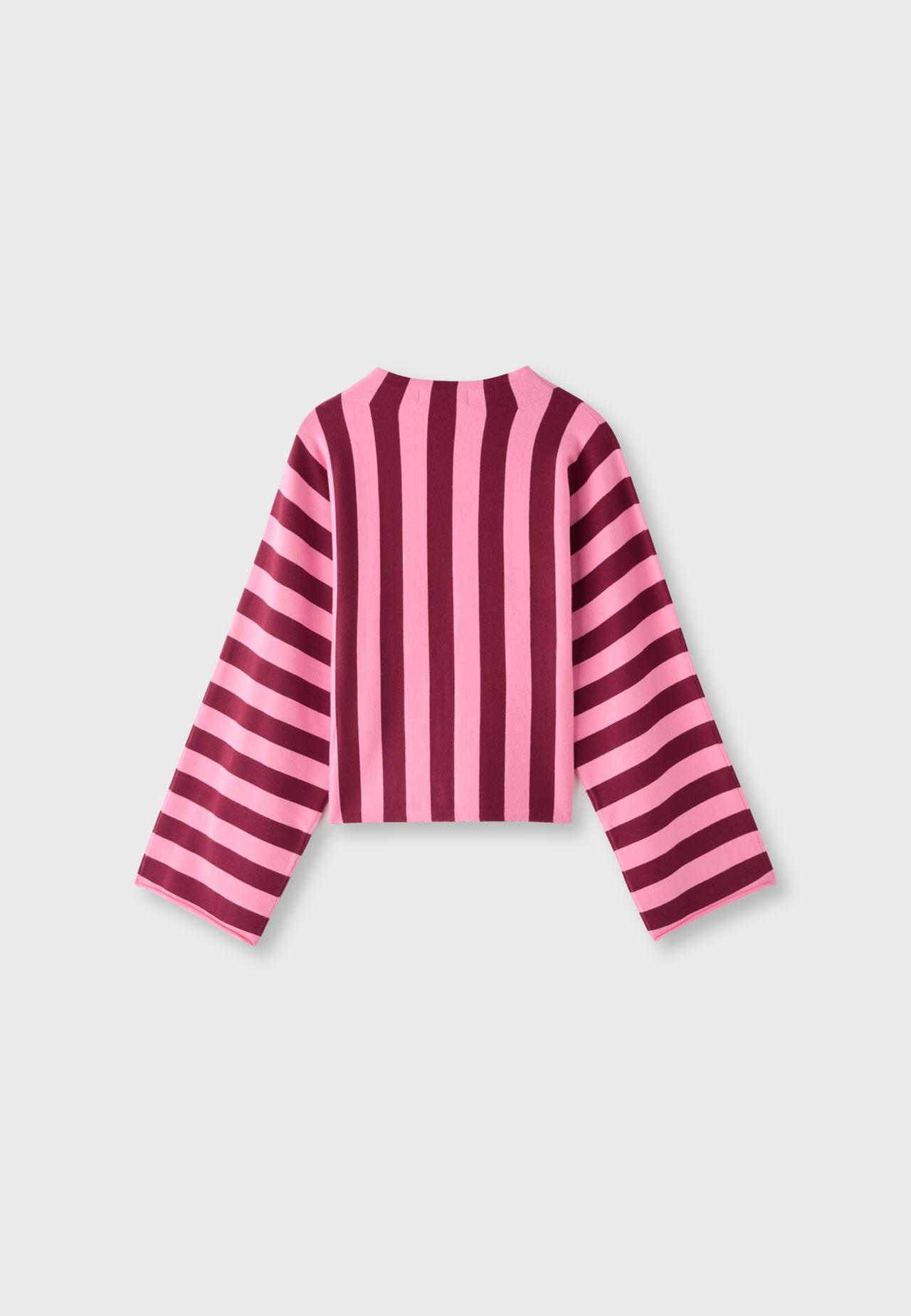 Knit jumper with kimono sleeves and stand collar — Bubblegum pink