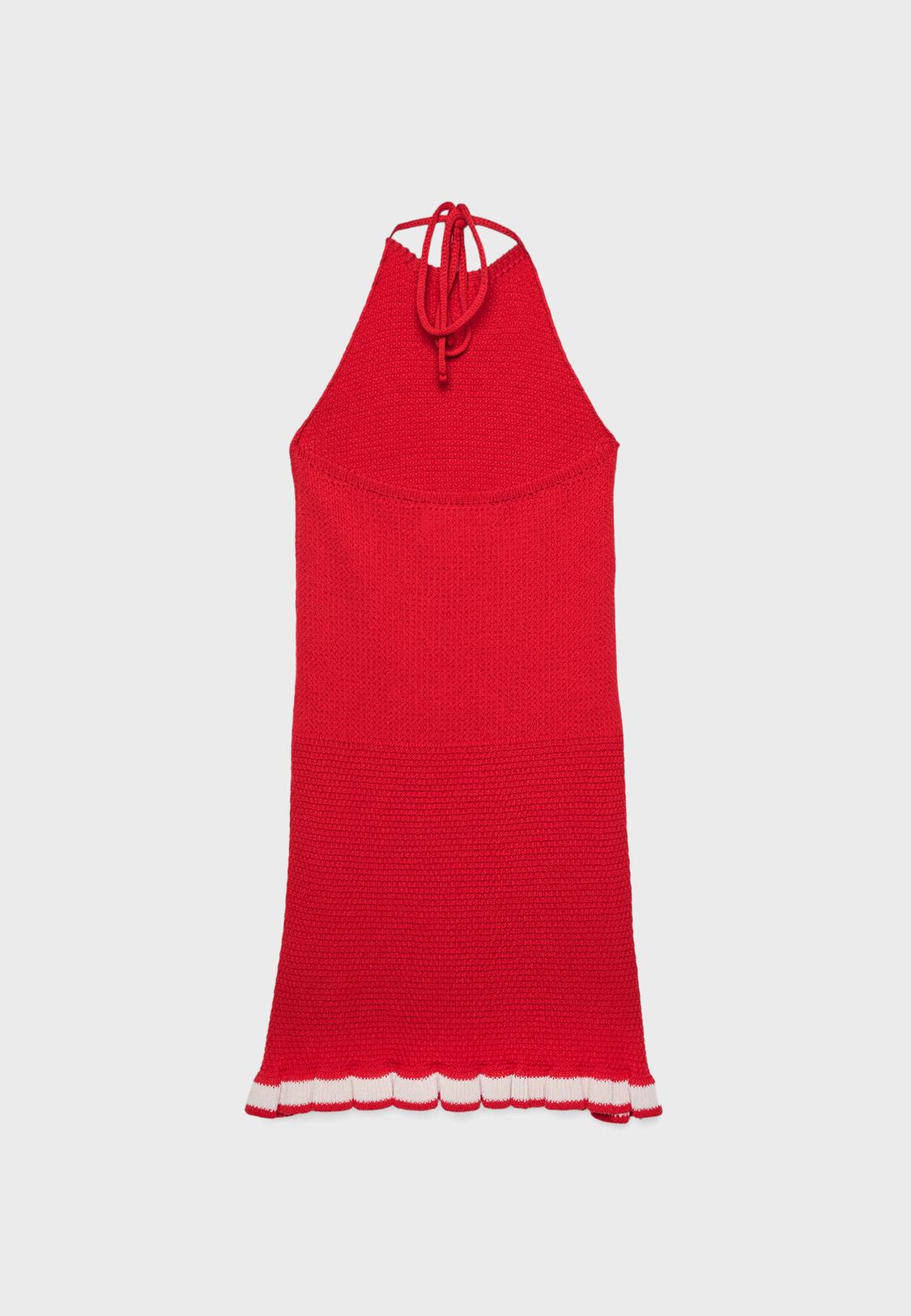 Red midi wool dress women dress 1082