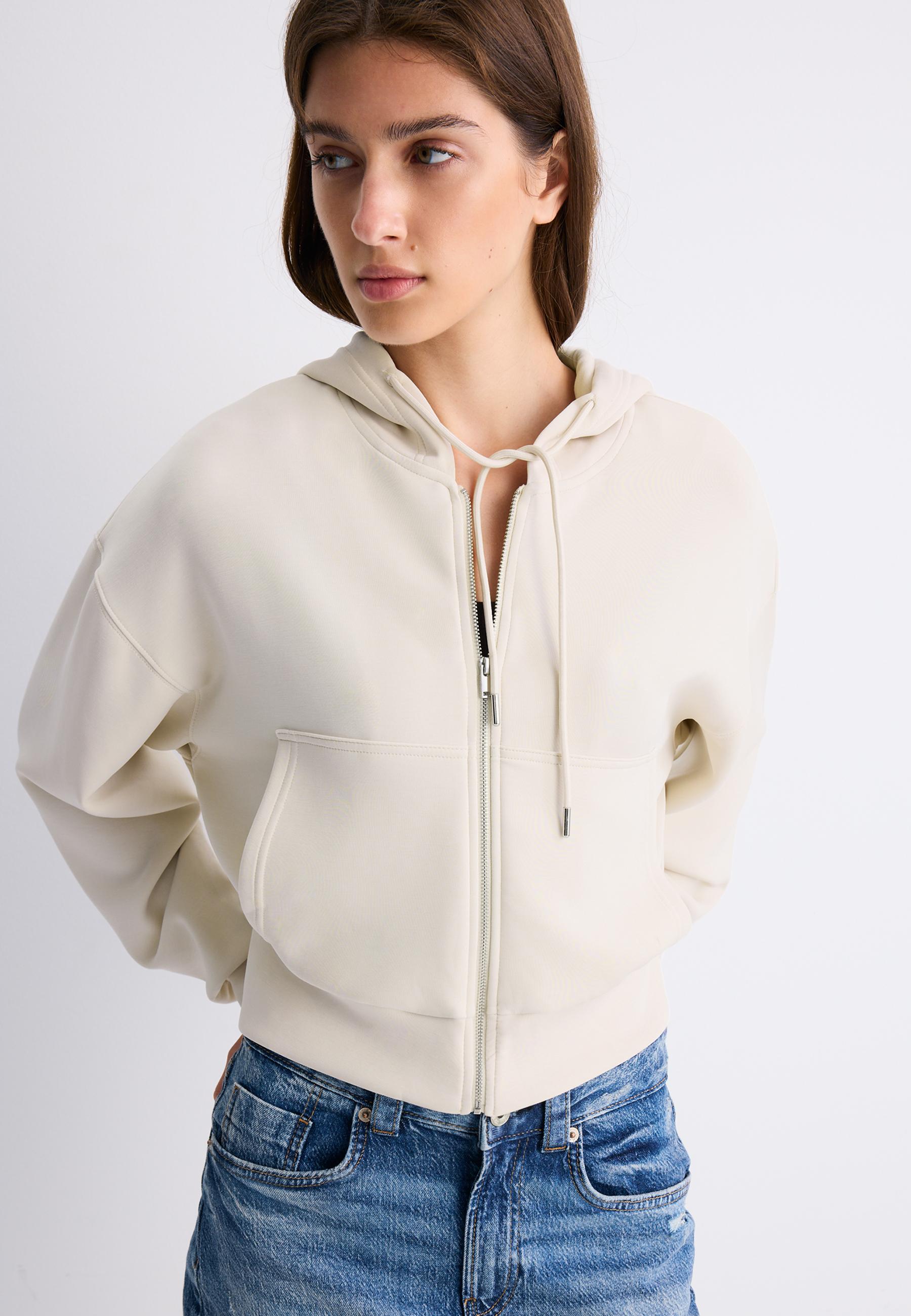 Soft-feel zip-up sweatshirt — Stone