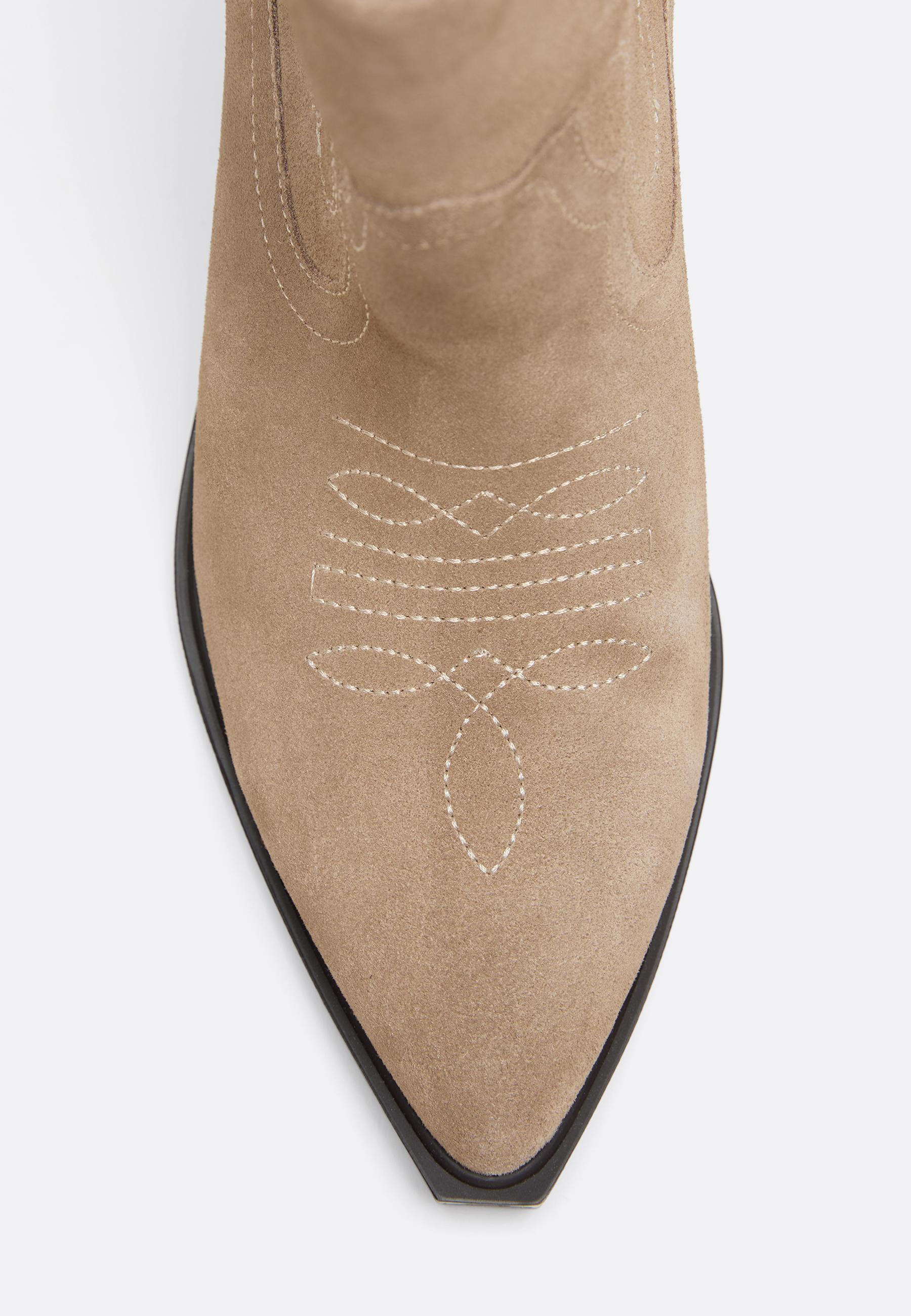 Leather cowboy heeled ankle boots — BEIGE